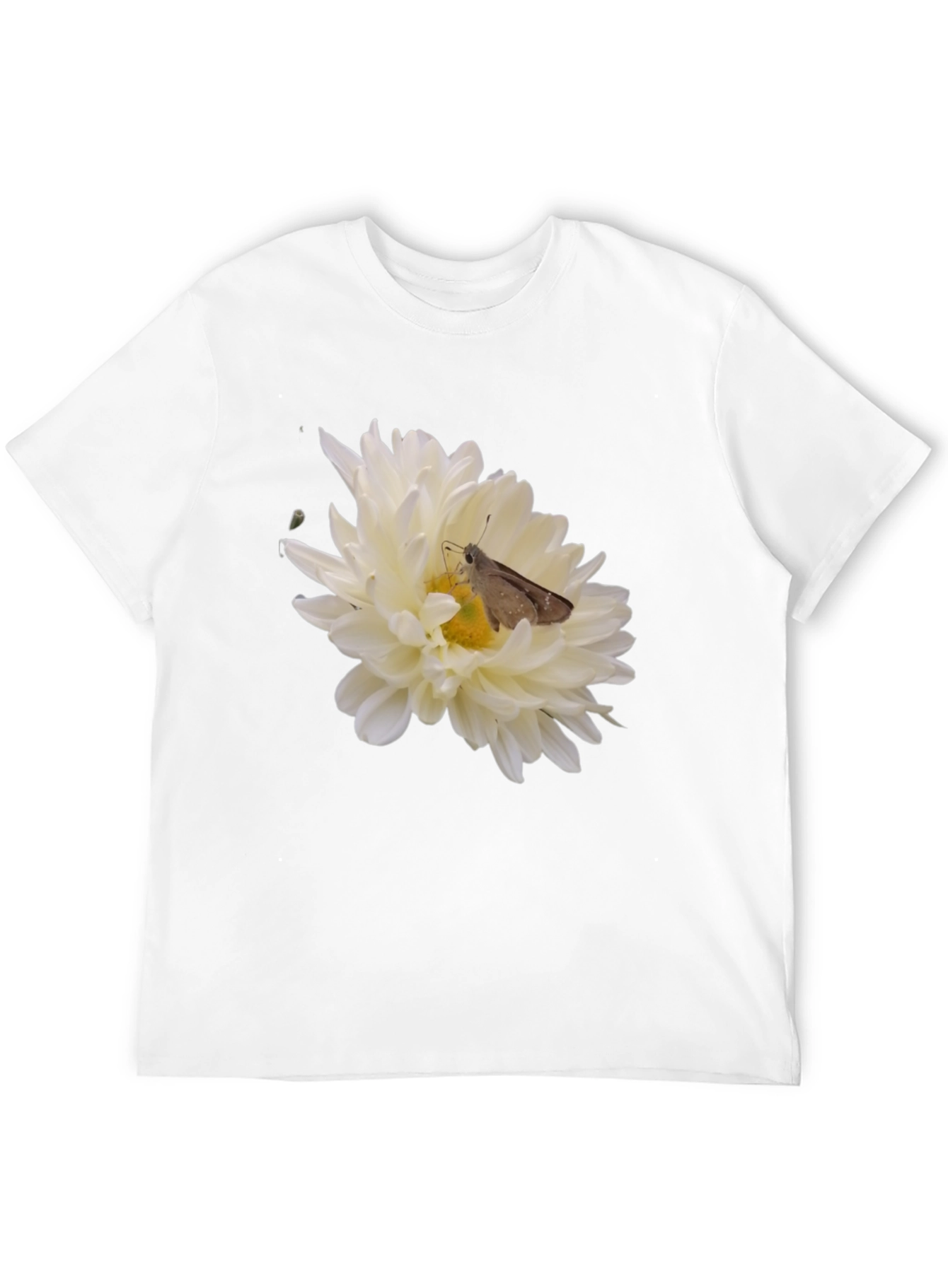 Black T-Shirt with Flower and Moth Design