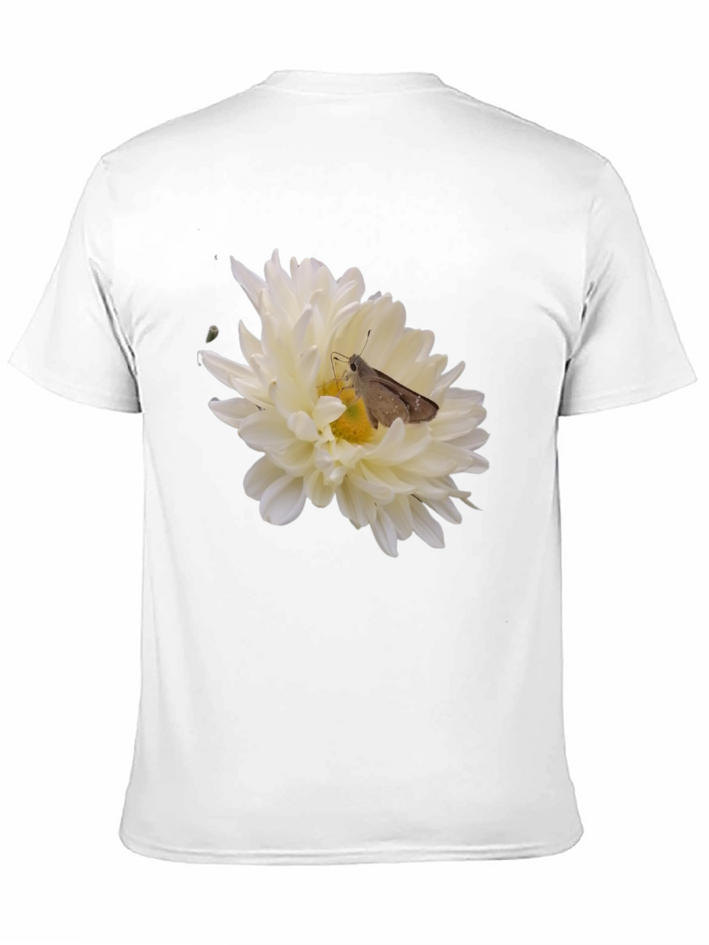 Black T-Shirt with Flower and Moth Design