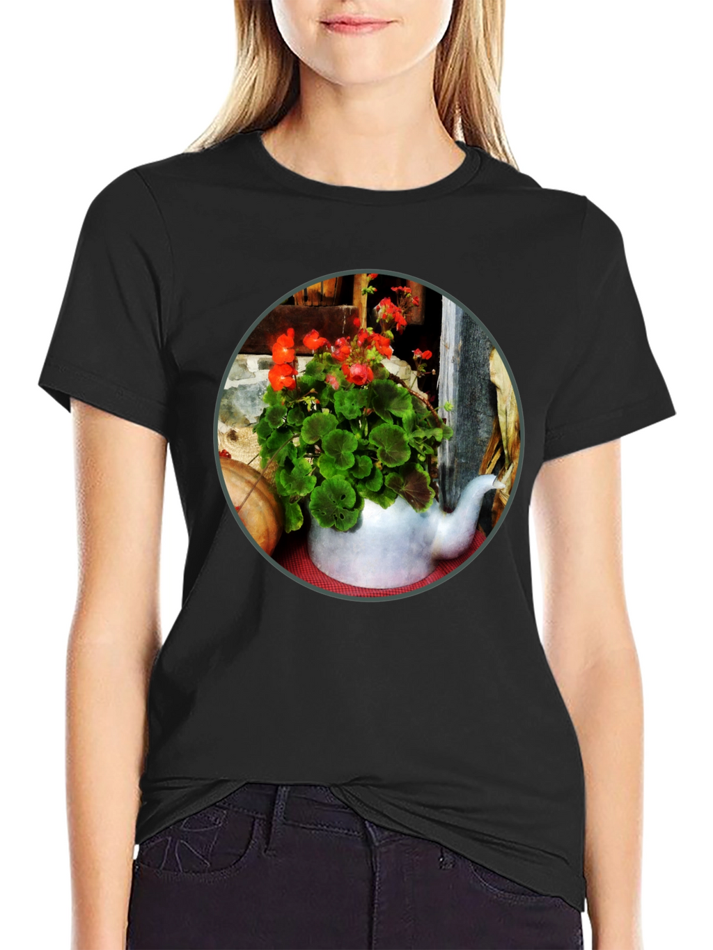 Floral Teapot T-Shirt - Unique Garden Design