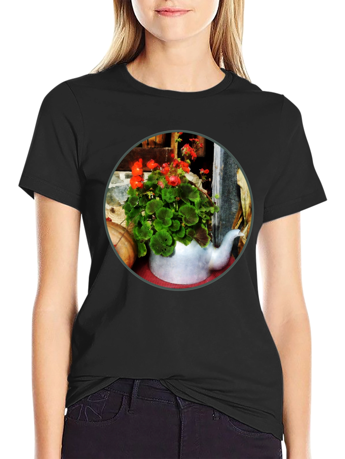 Floral Teapot T-Shirt - Unique Garden Design