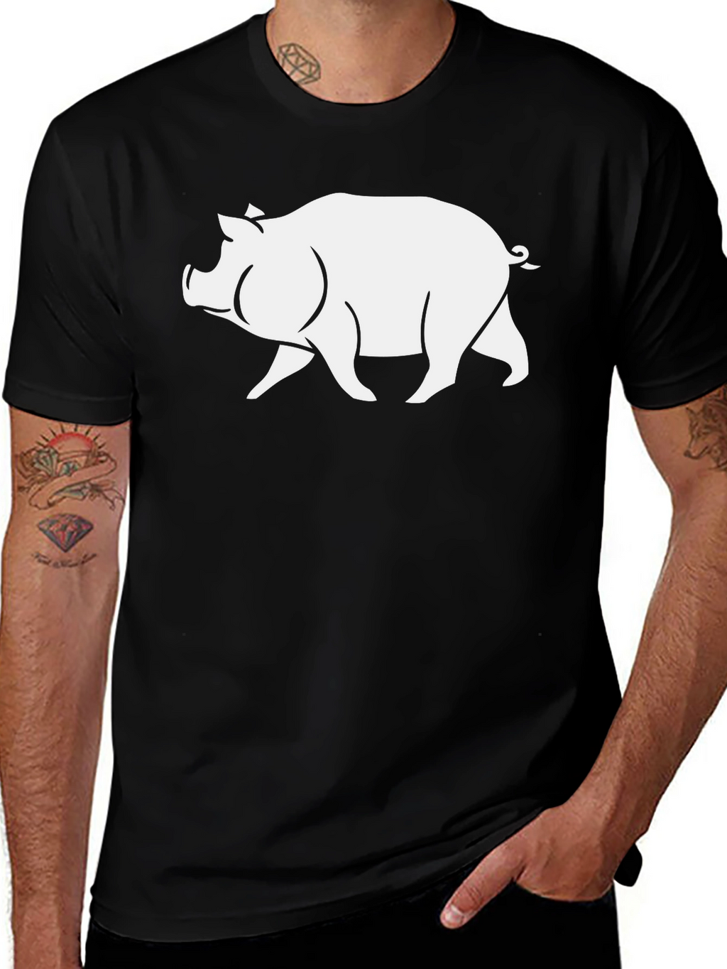 Pig Graphic T-Shirt - Black Casual Tee