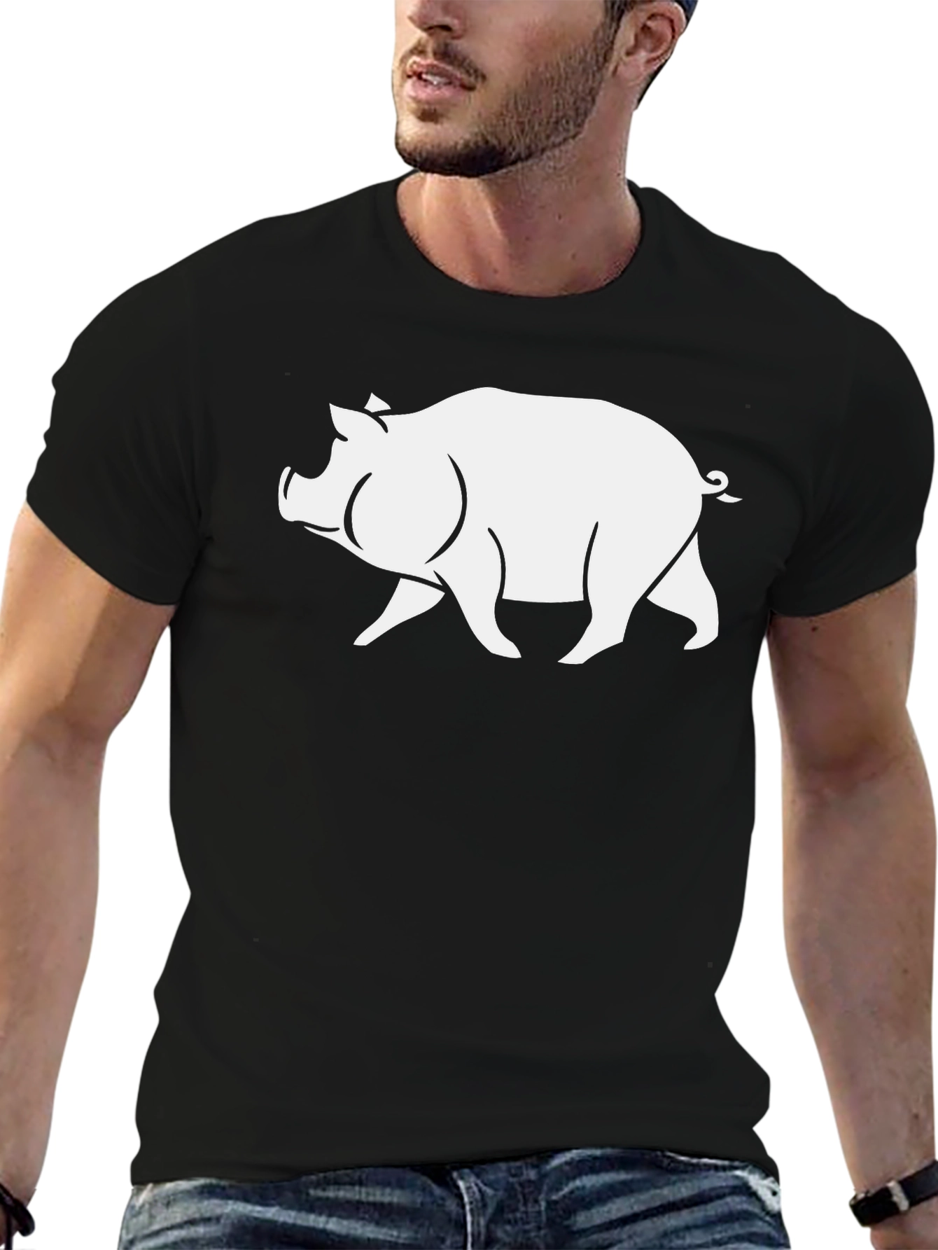 Pig Graphic T-Shirt - Black Casual Tee