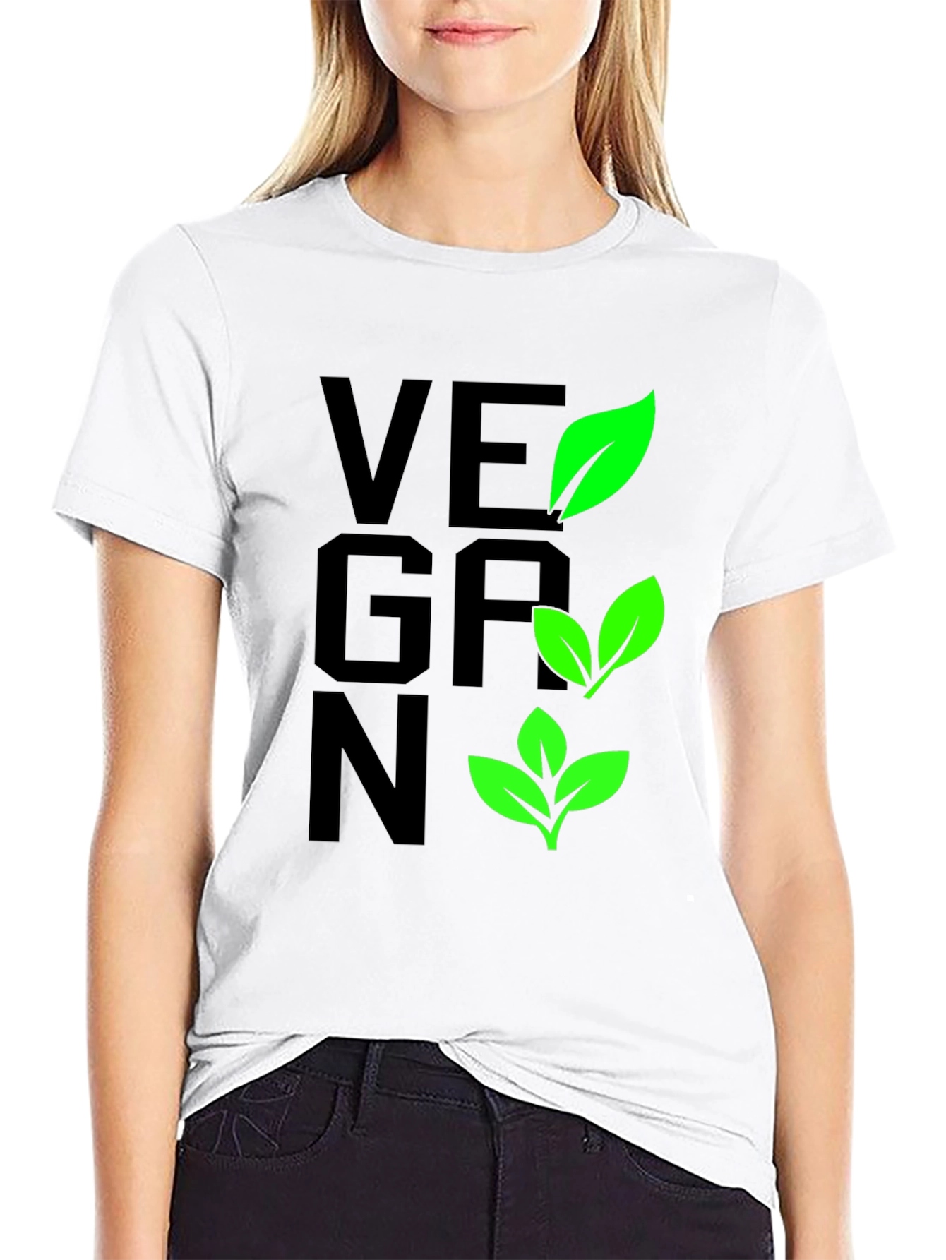 Vegan Leaf Graphic Tee - Black