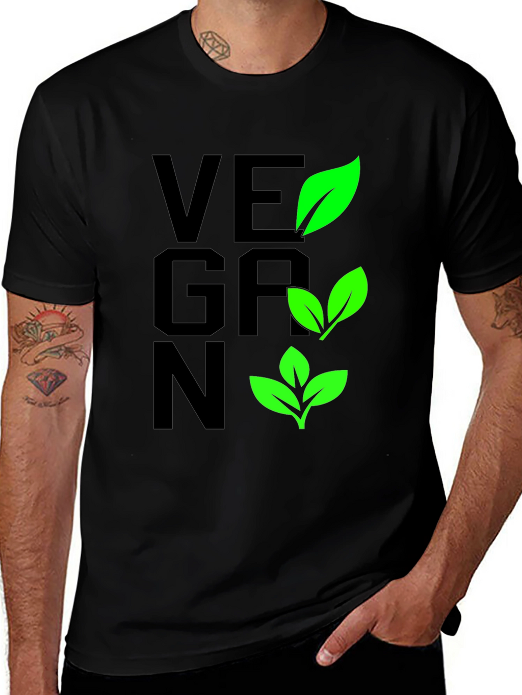Vegan Leaf Graphic Tee - Black