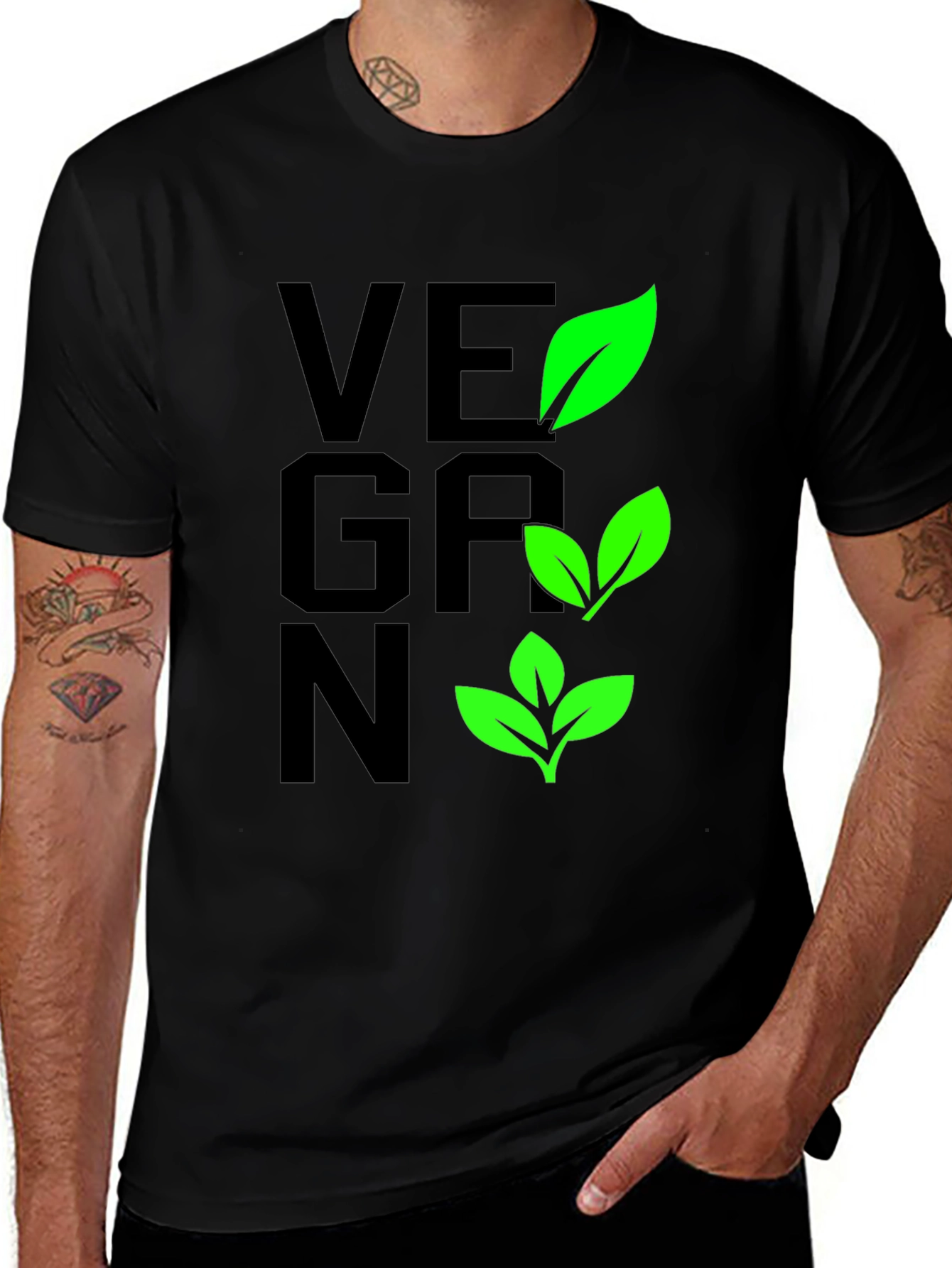 Vegan Leaf Graphic Tee - Black