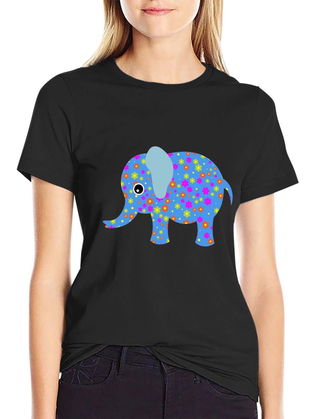 Black T-Shirt with Fun Elephant Design