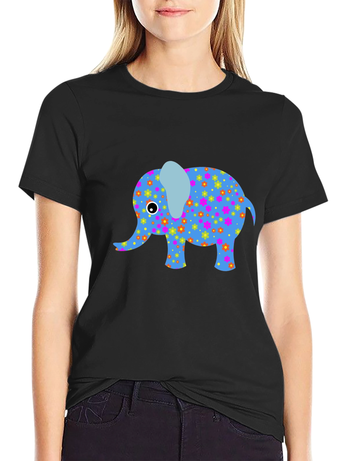 Black T-Shirt with Fun Elephant Design