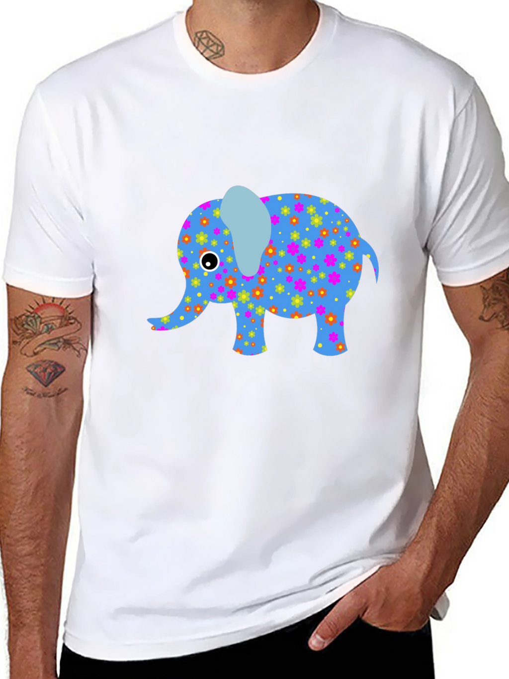 Black T-Shirt with Fun Elephant Design