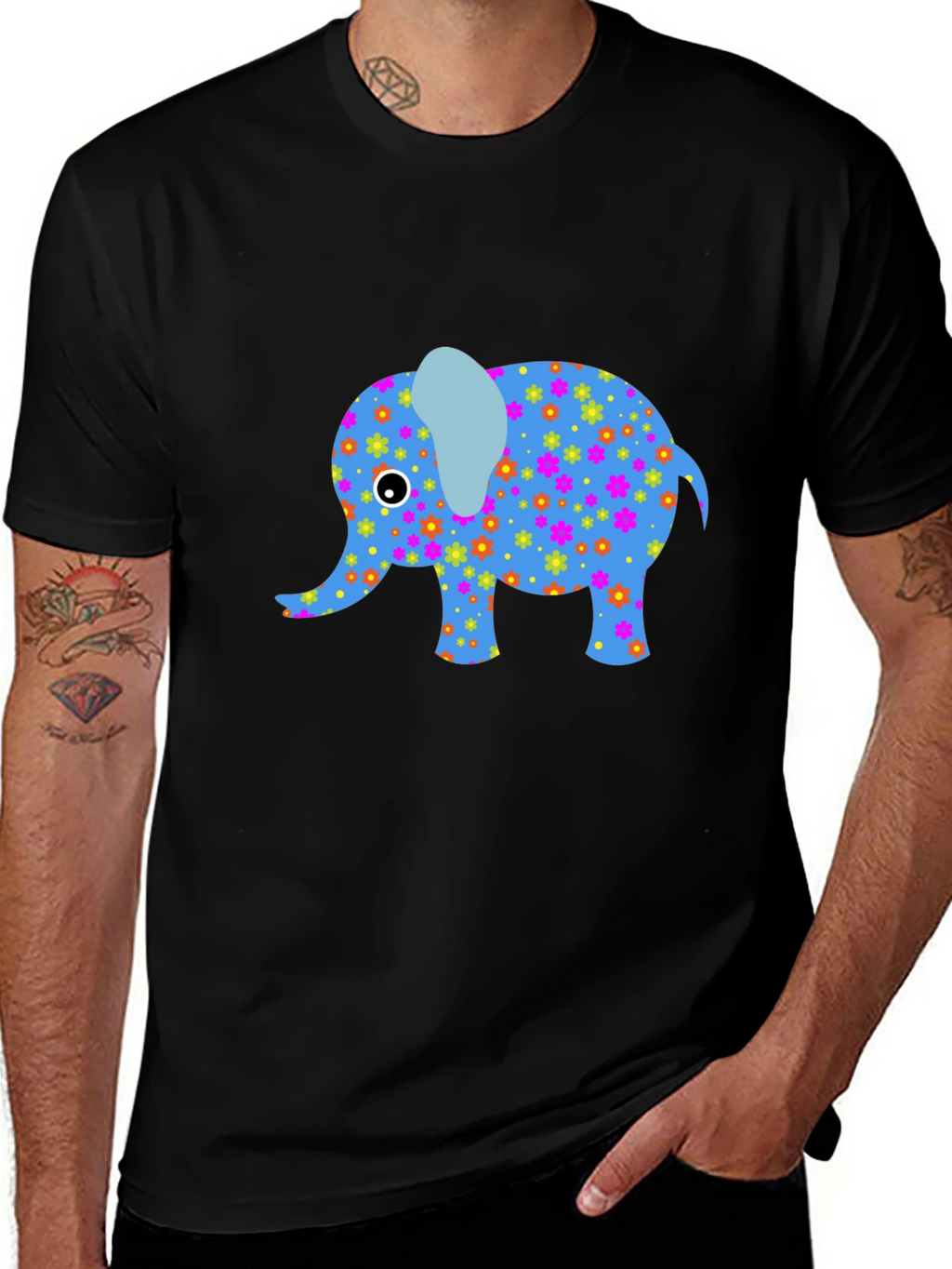 Black T-Shirt with Fun Elephant Design