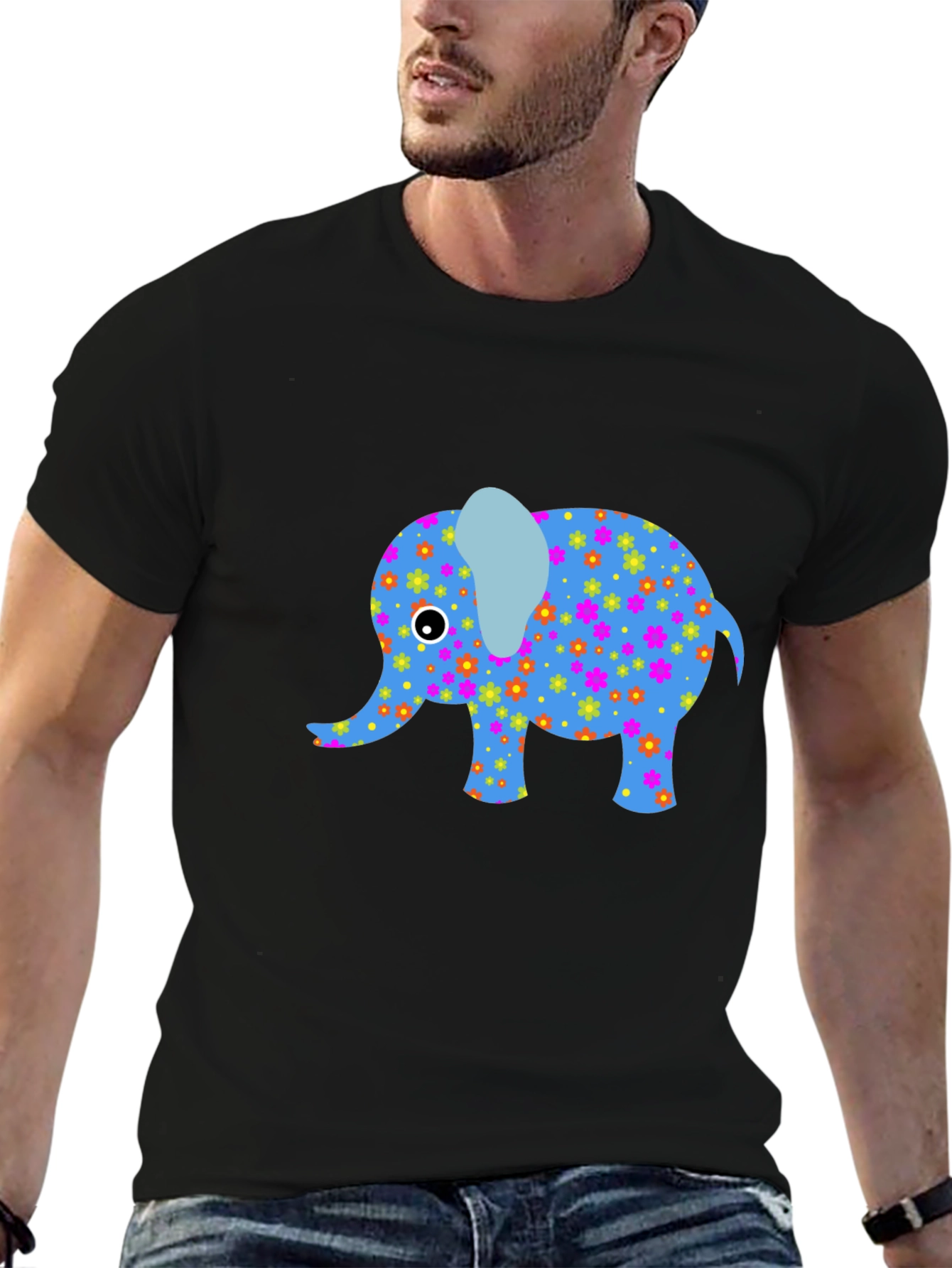 Black T-Shirt with Fun Elephant Design