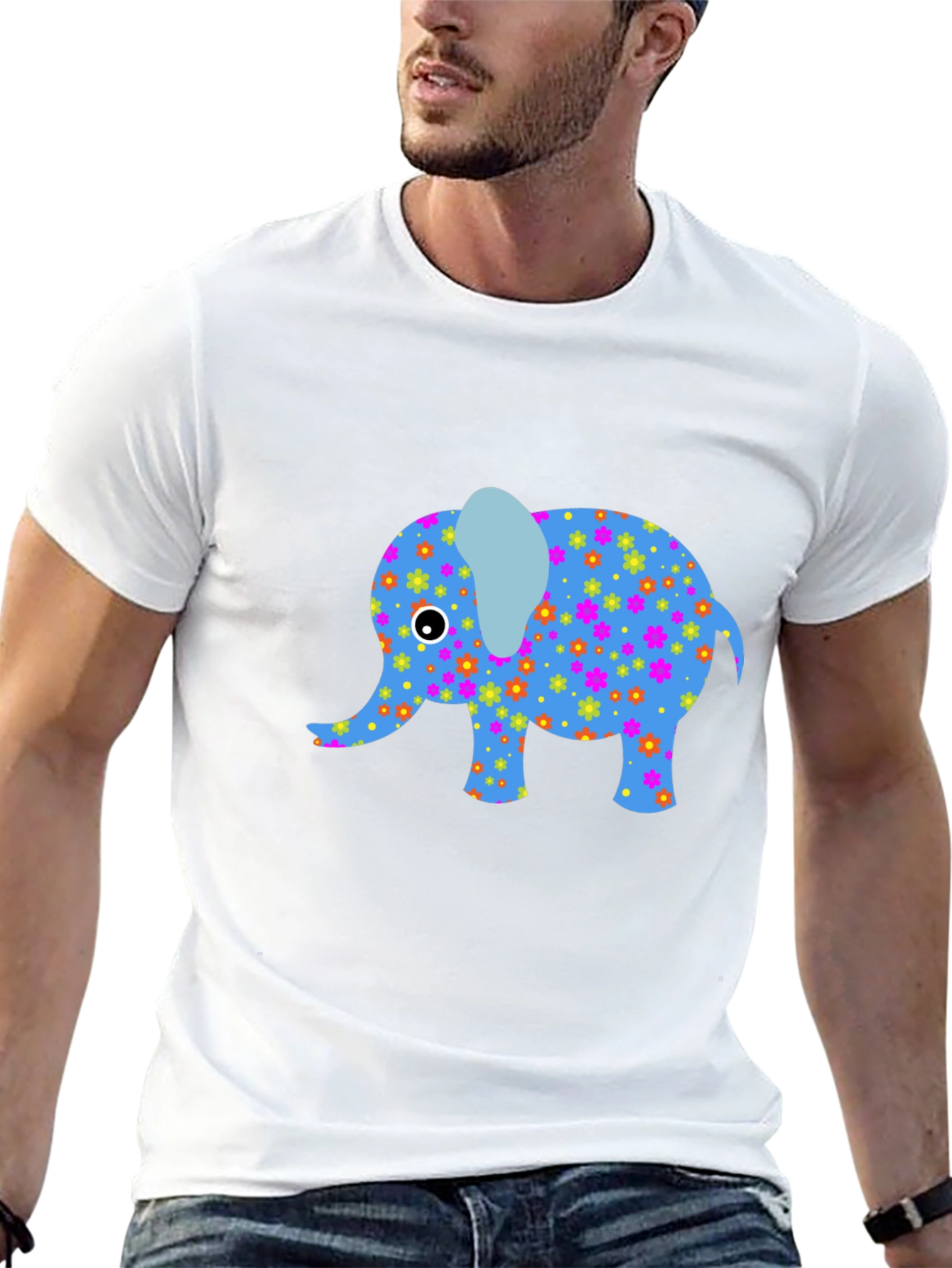 Black T-Shirt with Fun Elephant Design