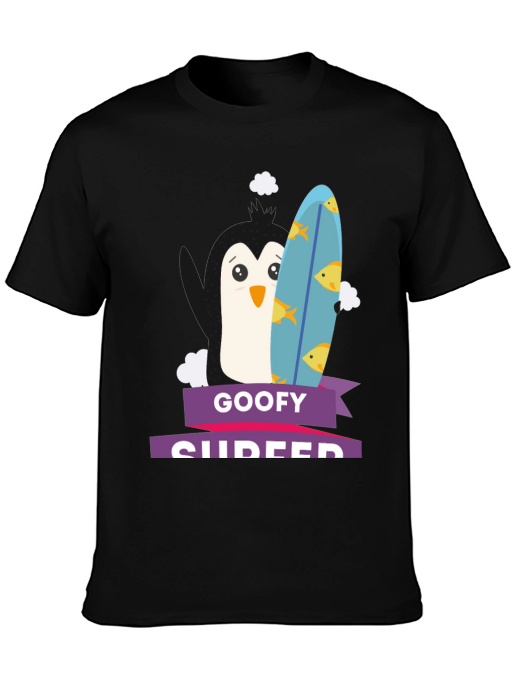 Goofy Surfer Penguin Graphic Tee - Black