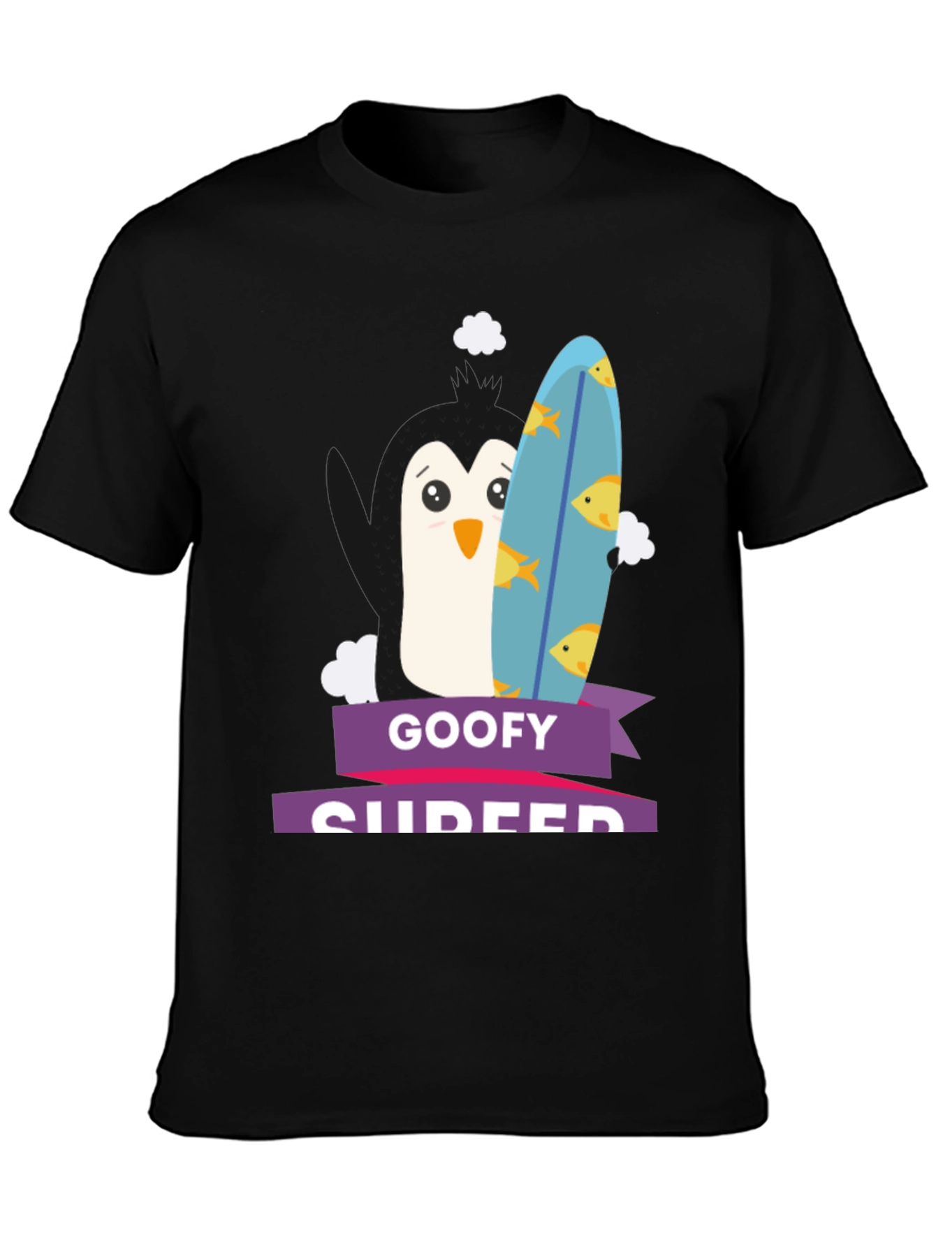 Goofy Surfer Penguin Graphic Tee - Black