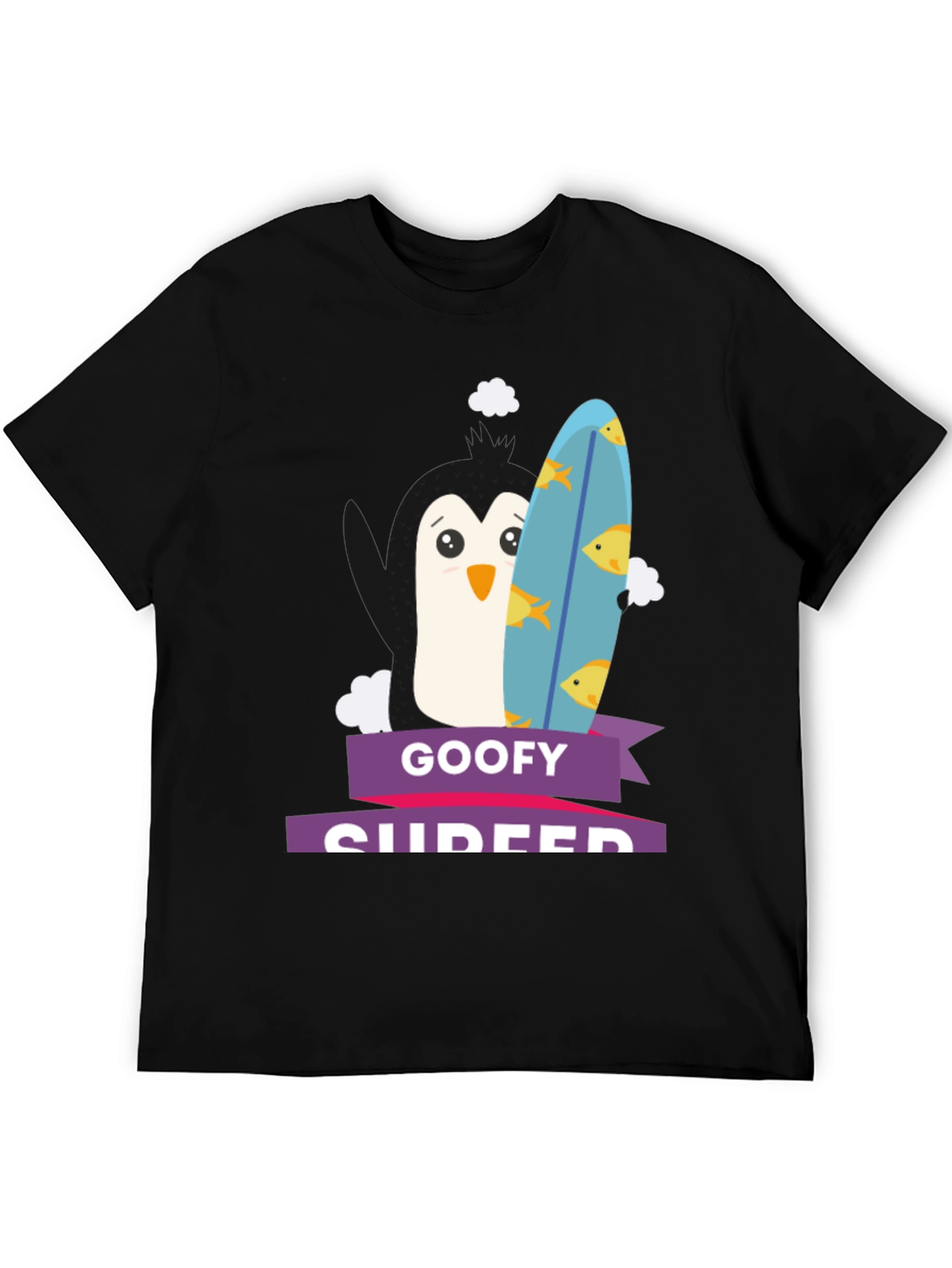 Goofy Surfer Penguin Graphic Tee - Black