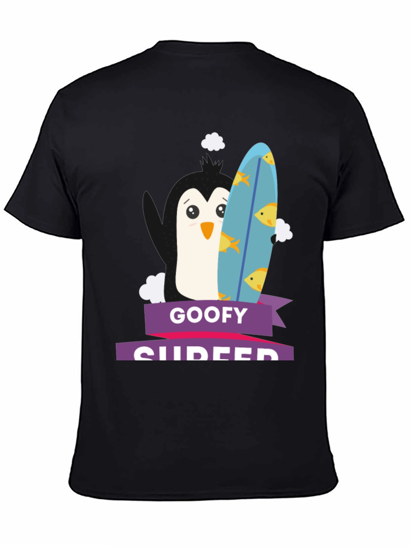 Goofy Surfer Penguin Graphic Tee - Black
