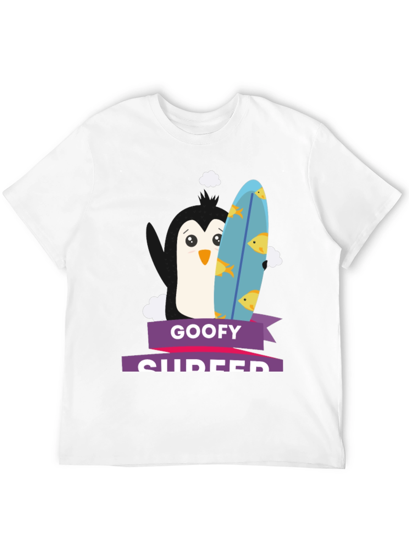 Goofy Surfer Penguin Graphic Tee - Black