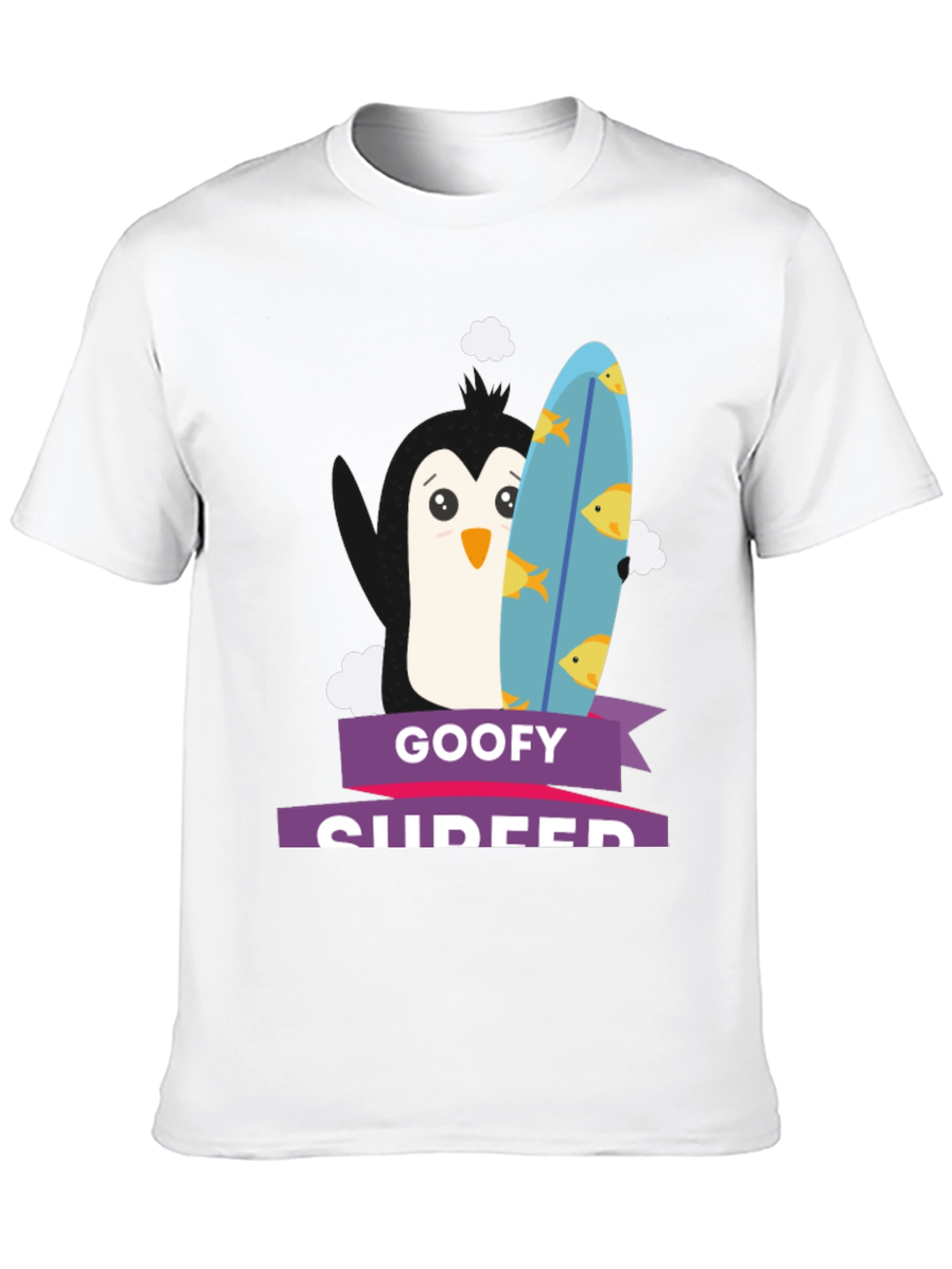 Goofy Surfer Penguin Graphic Tee - Black