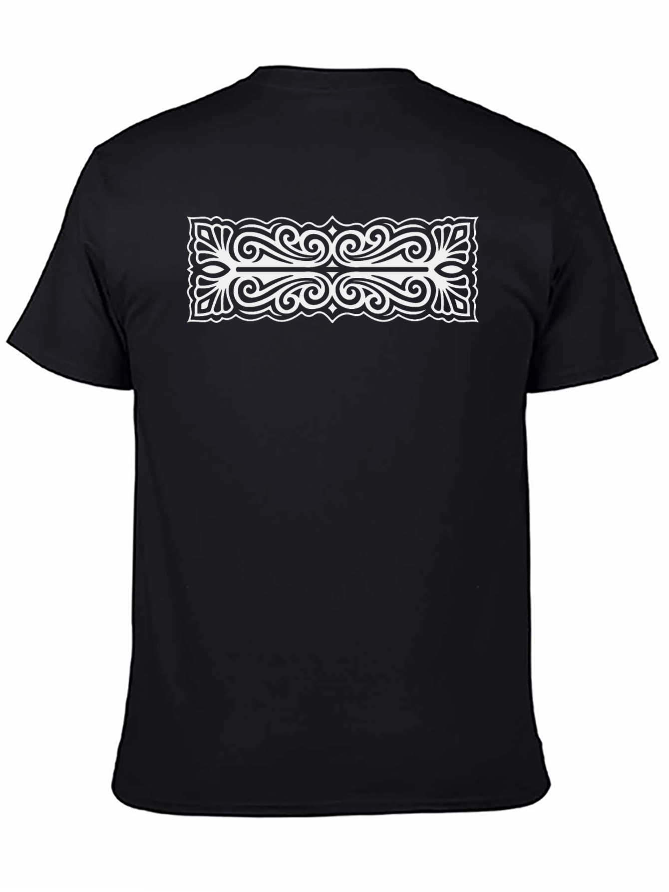 Black Tee with Ornate White Pattern Graphic