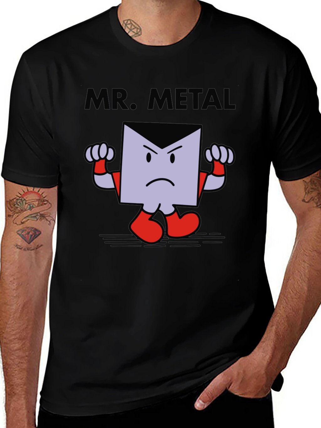 Mr. Metal Cartoon Graphic Print Black T-Shirt