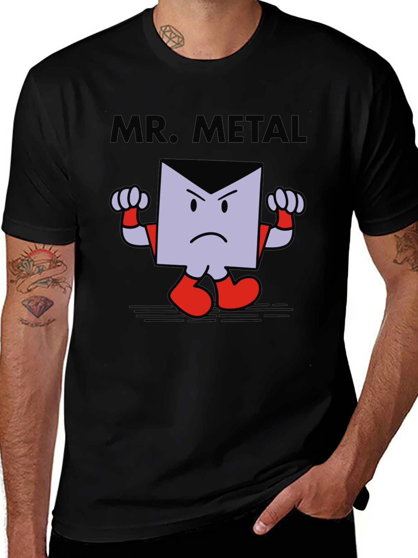 Mr. Metal Cartoon Graphic Print Black T-Shirt