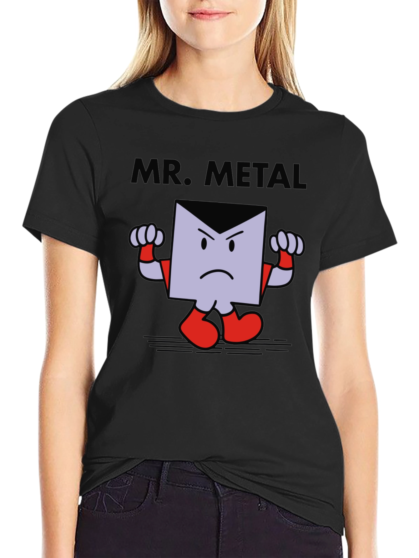 Mr. Metal Cartoon Graphic Print Black T-Shirt