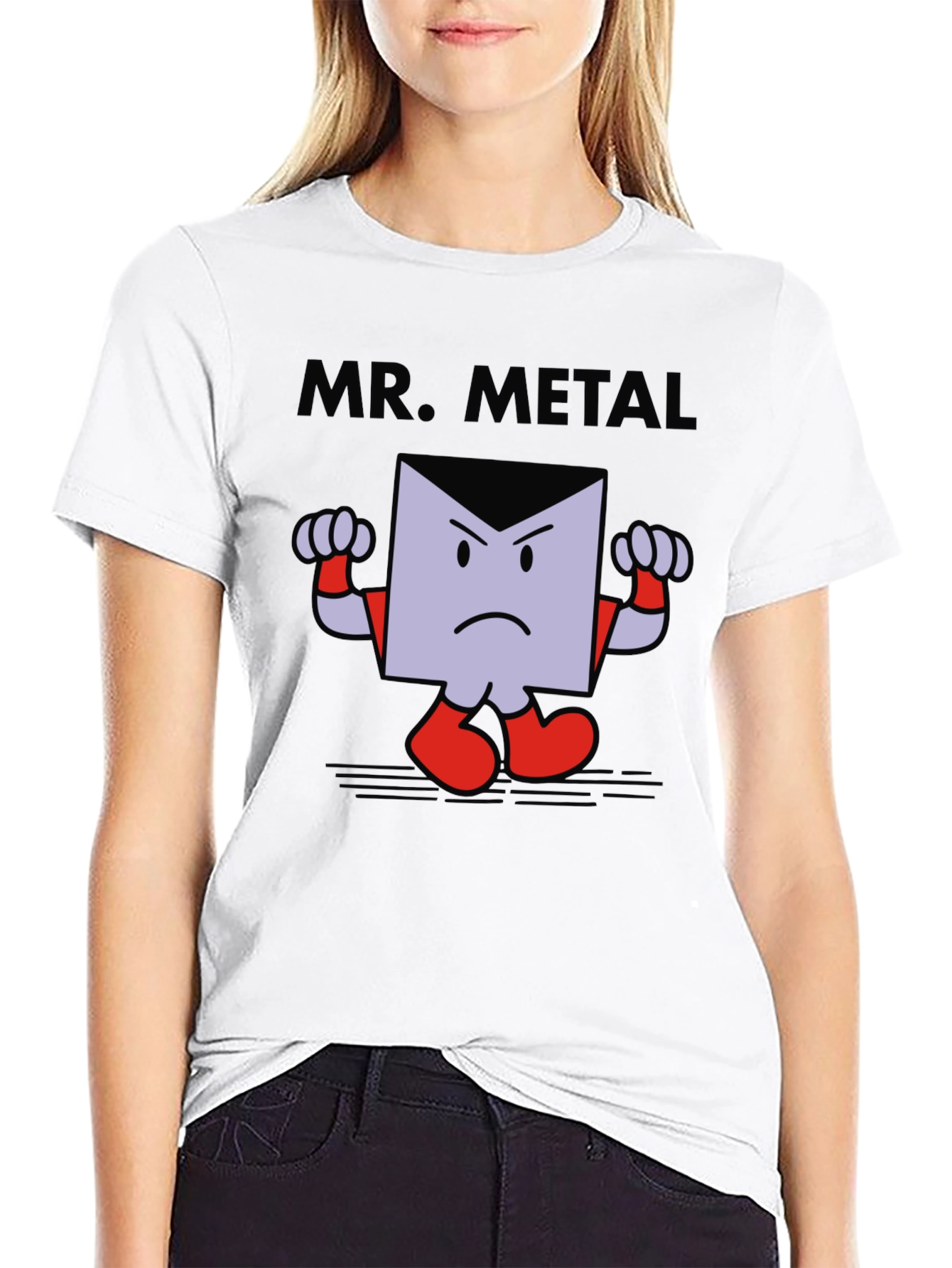 Mr. Metal Cartoon Graphic Print Black T-Shirt