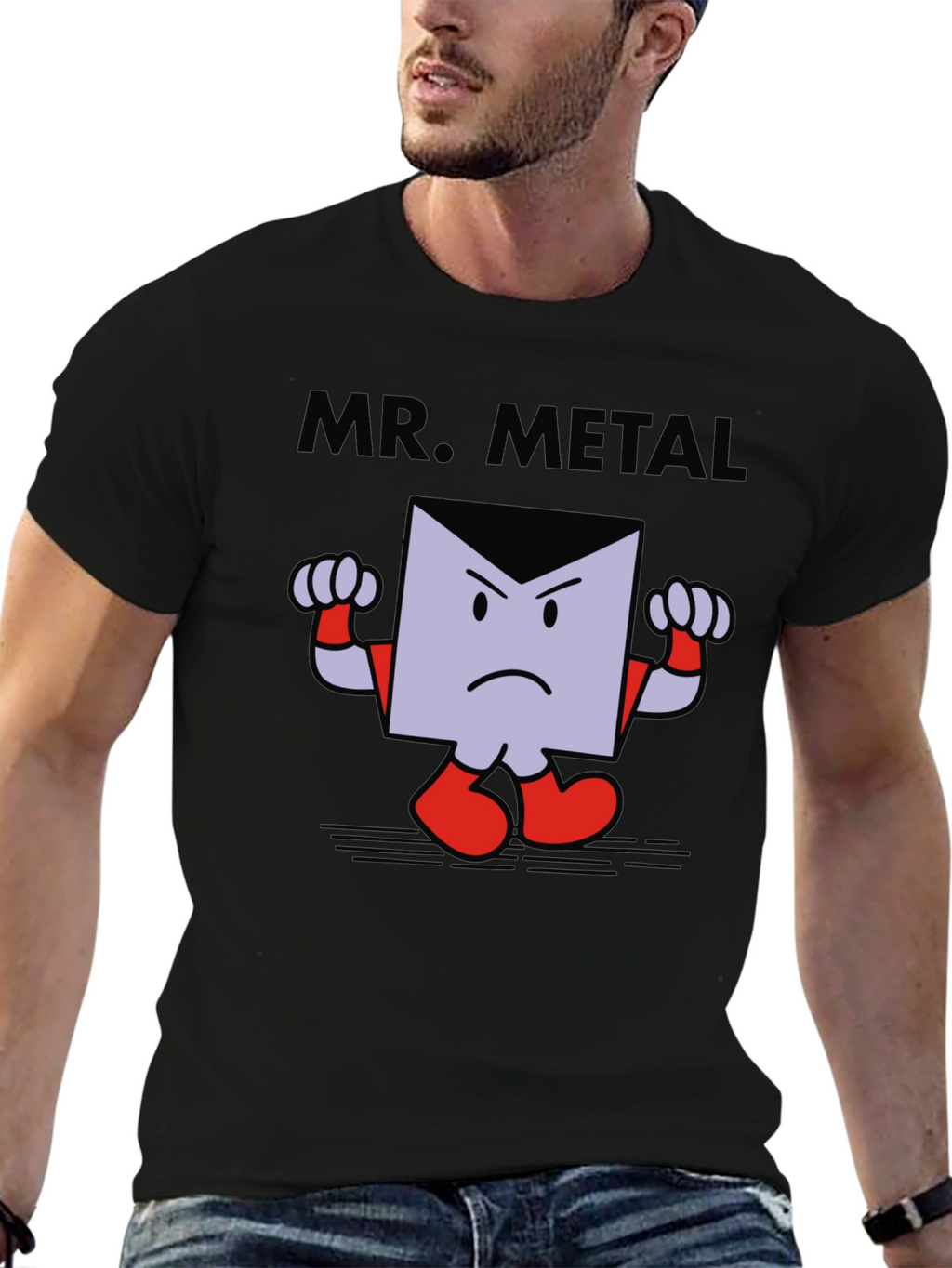 Mr. Metal Cartoon Graphic Print Black T-Shirt