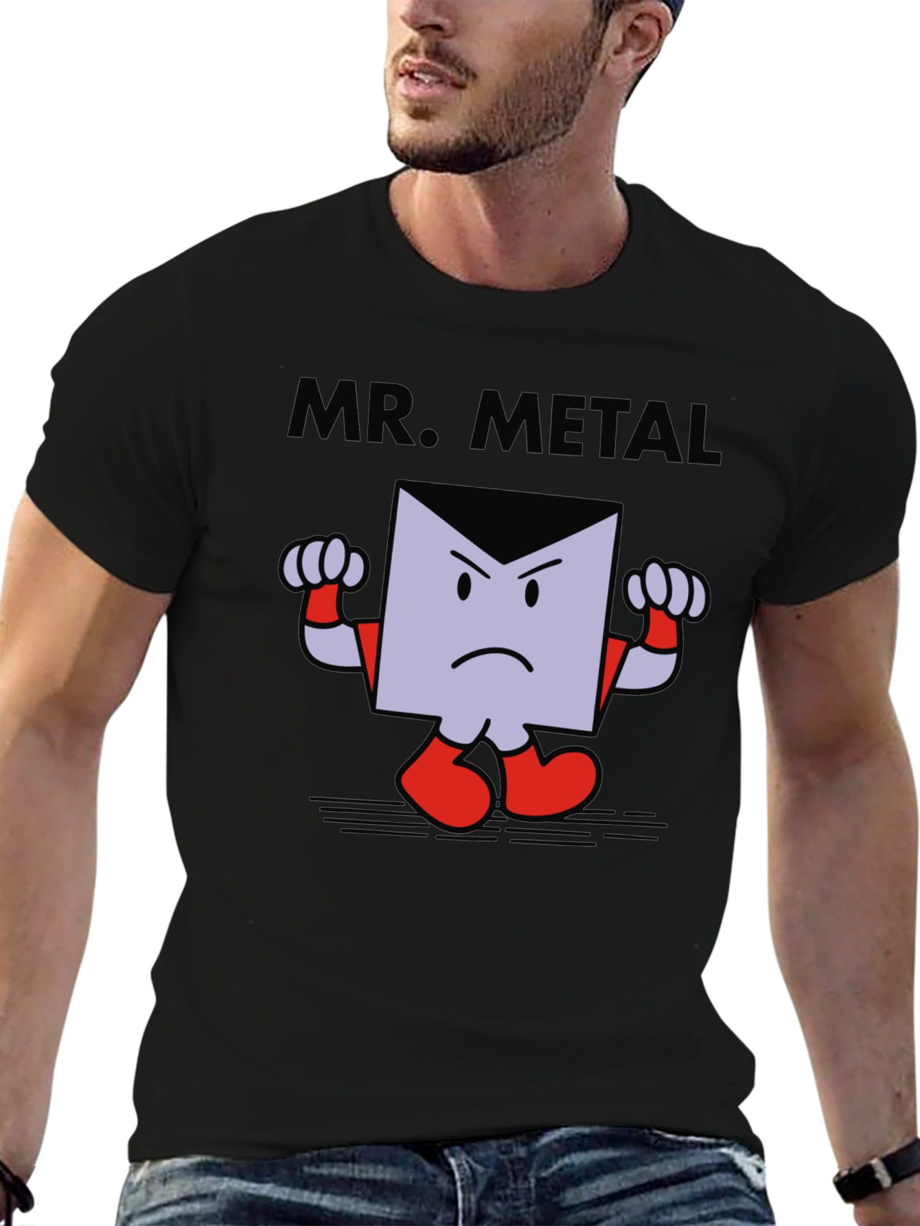 Mr. Metal Cartoon Graphic Print Black T-Shirt