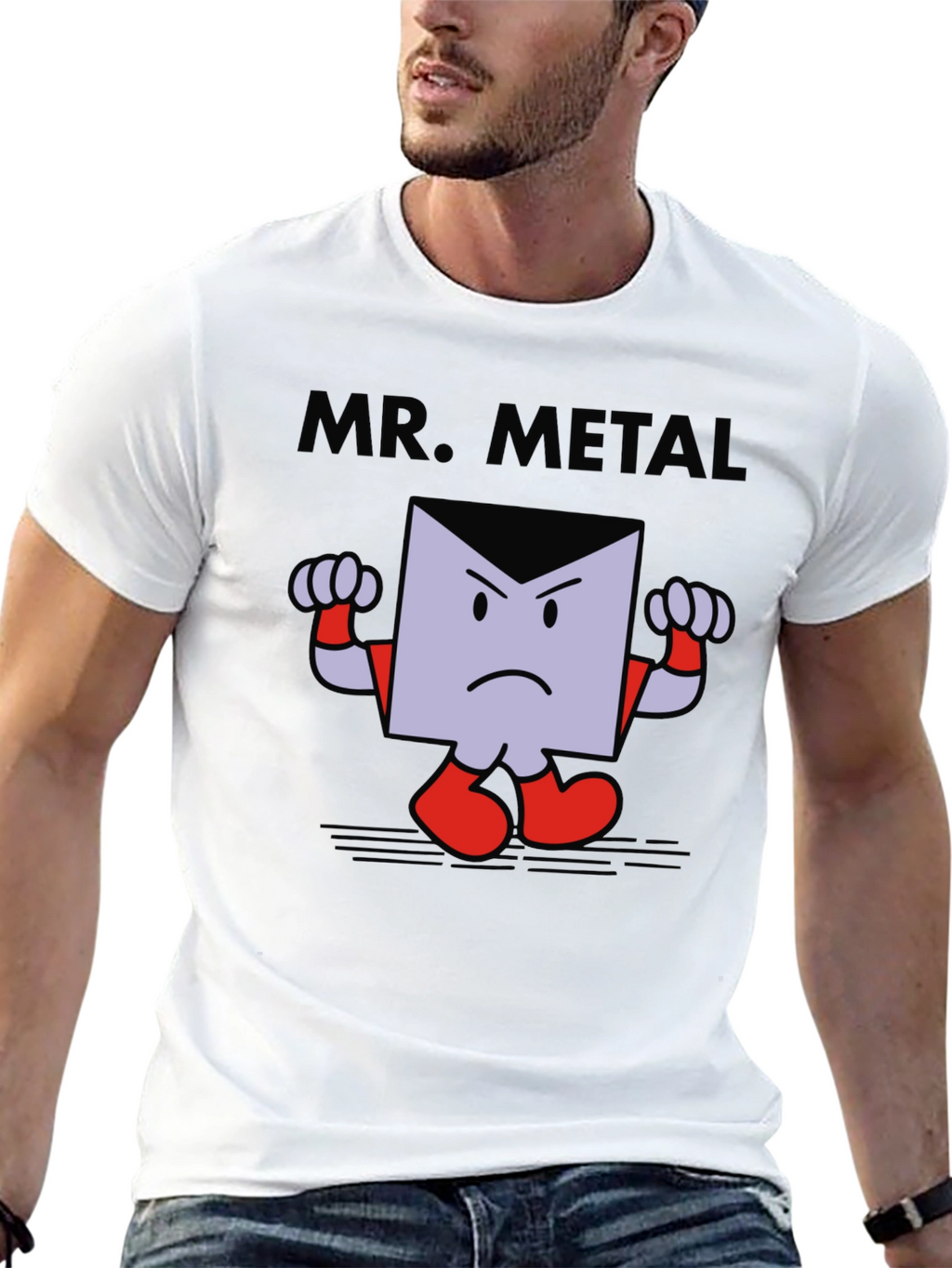 Mr. Metal Cartoon Graphic Print Black T-Shirt