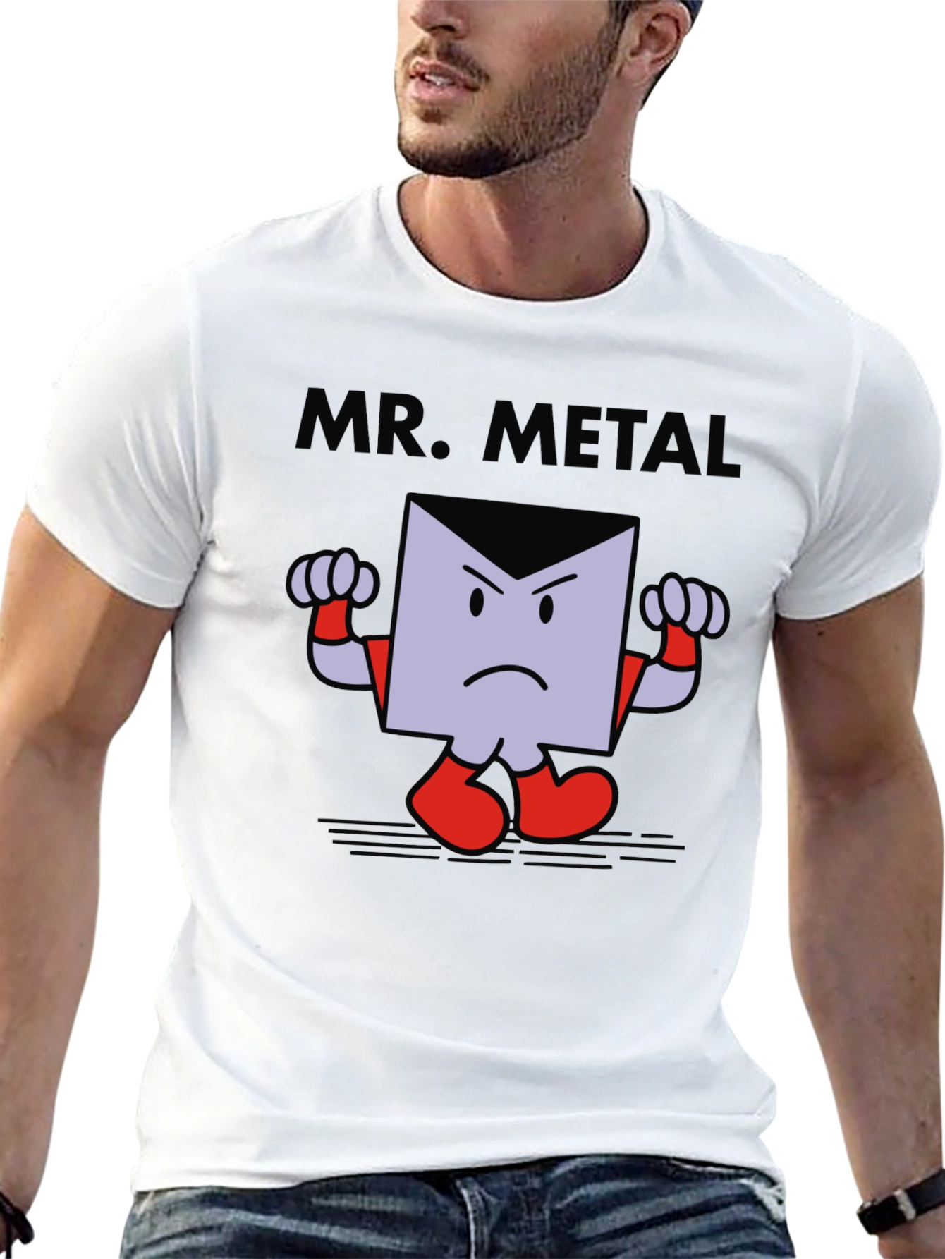 Mr. Metal Cartoon Graphic Print Black T-Shirt