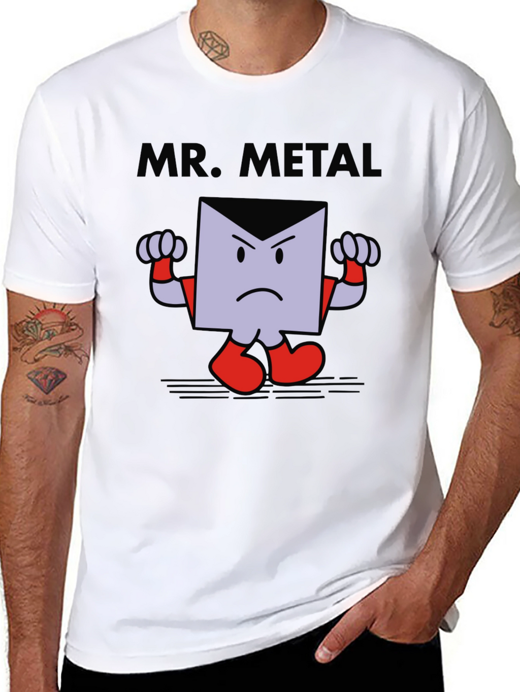 Mr. Metal Cartoon Graphic Print Black T-Shirt