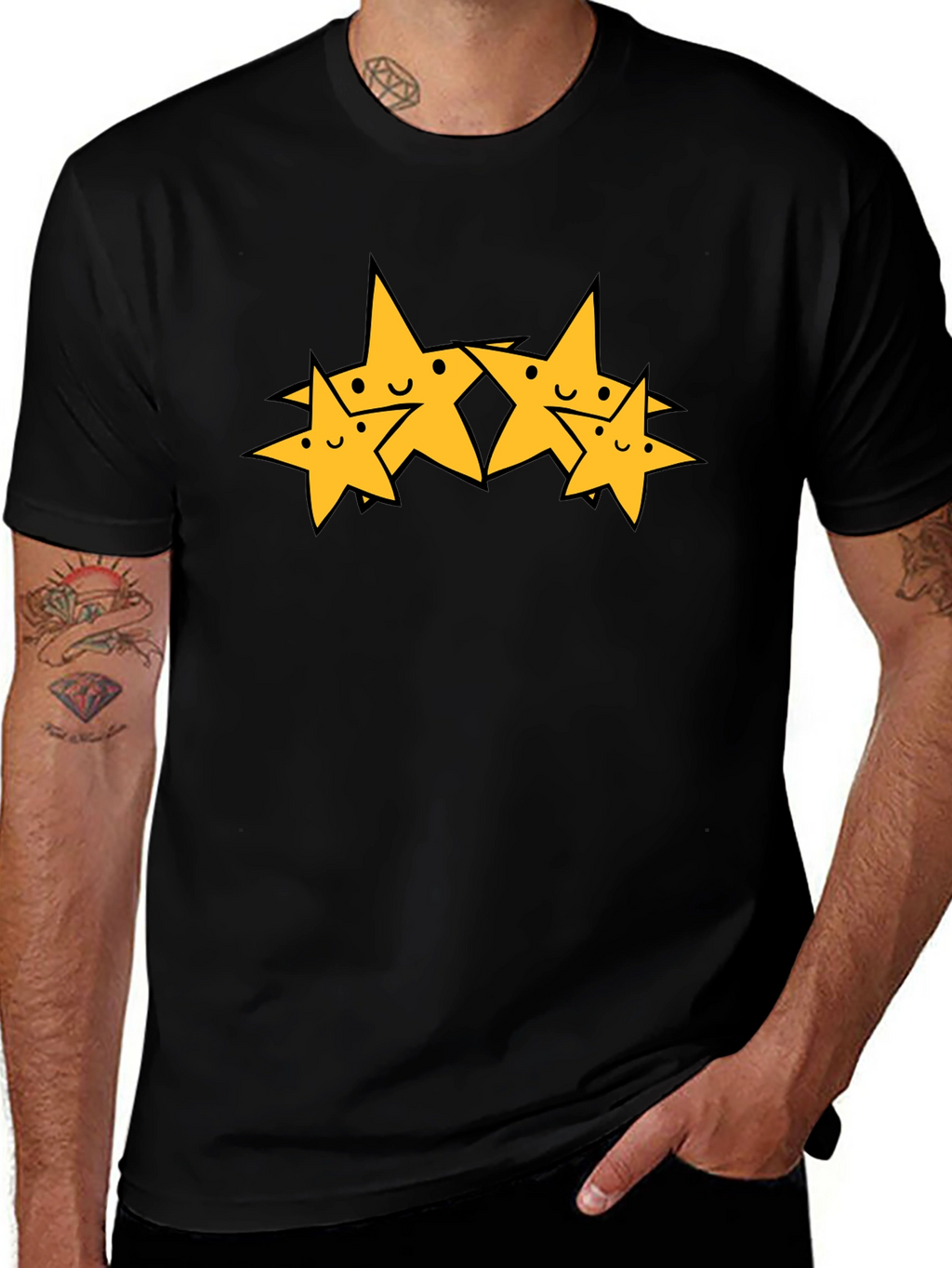 Cute Cartoon Star Graphic Black T-Shirt