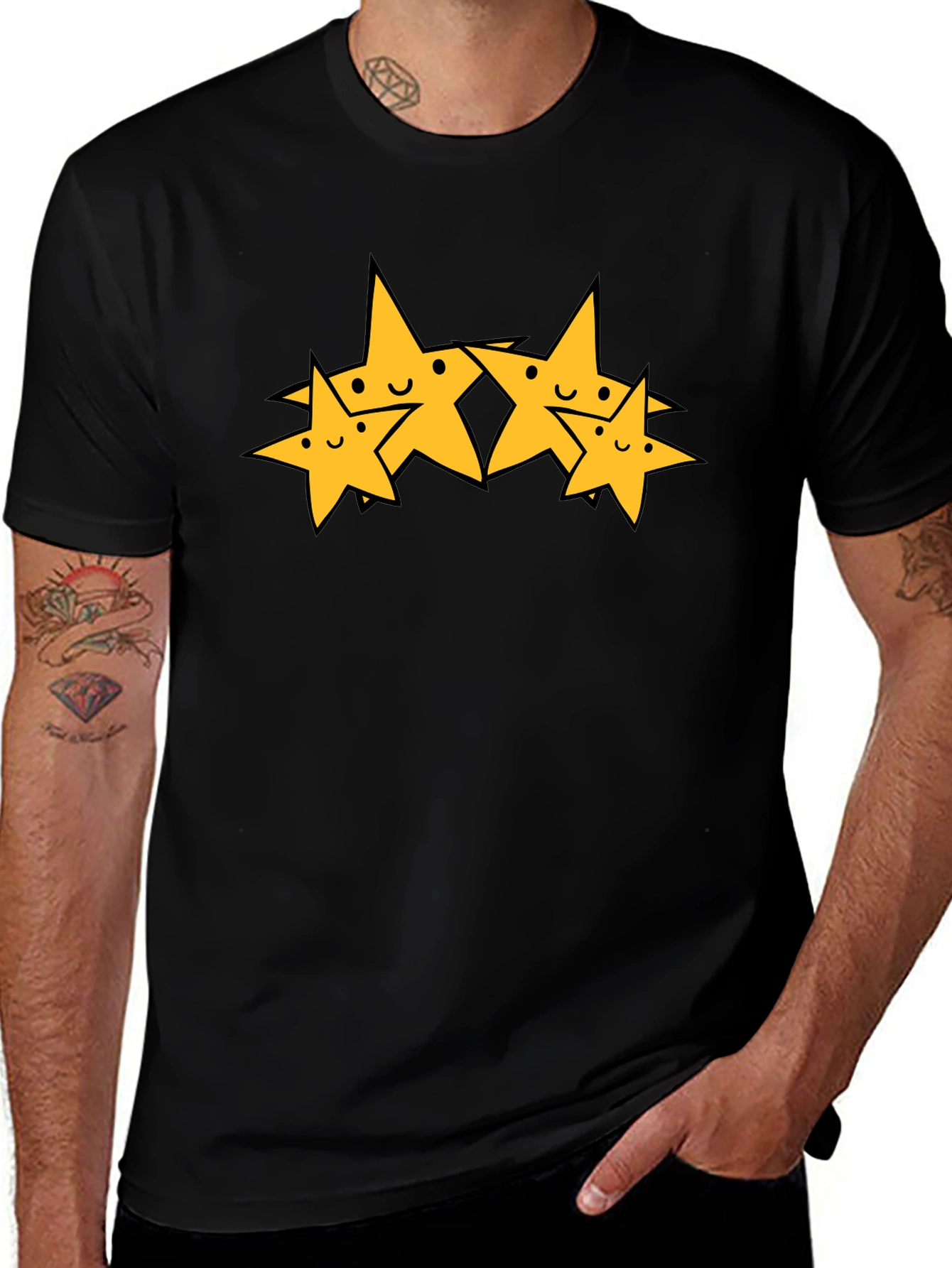 Cute Cartoon Star Graphic Black T-Shirt