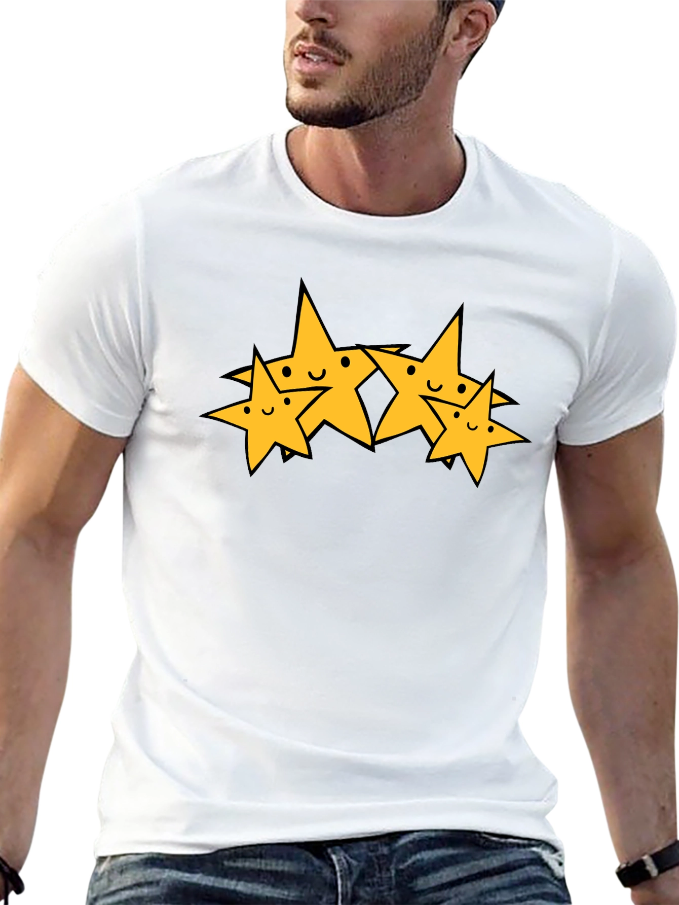 Cute Cartoon Star Graphic Black T-Shirt