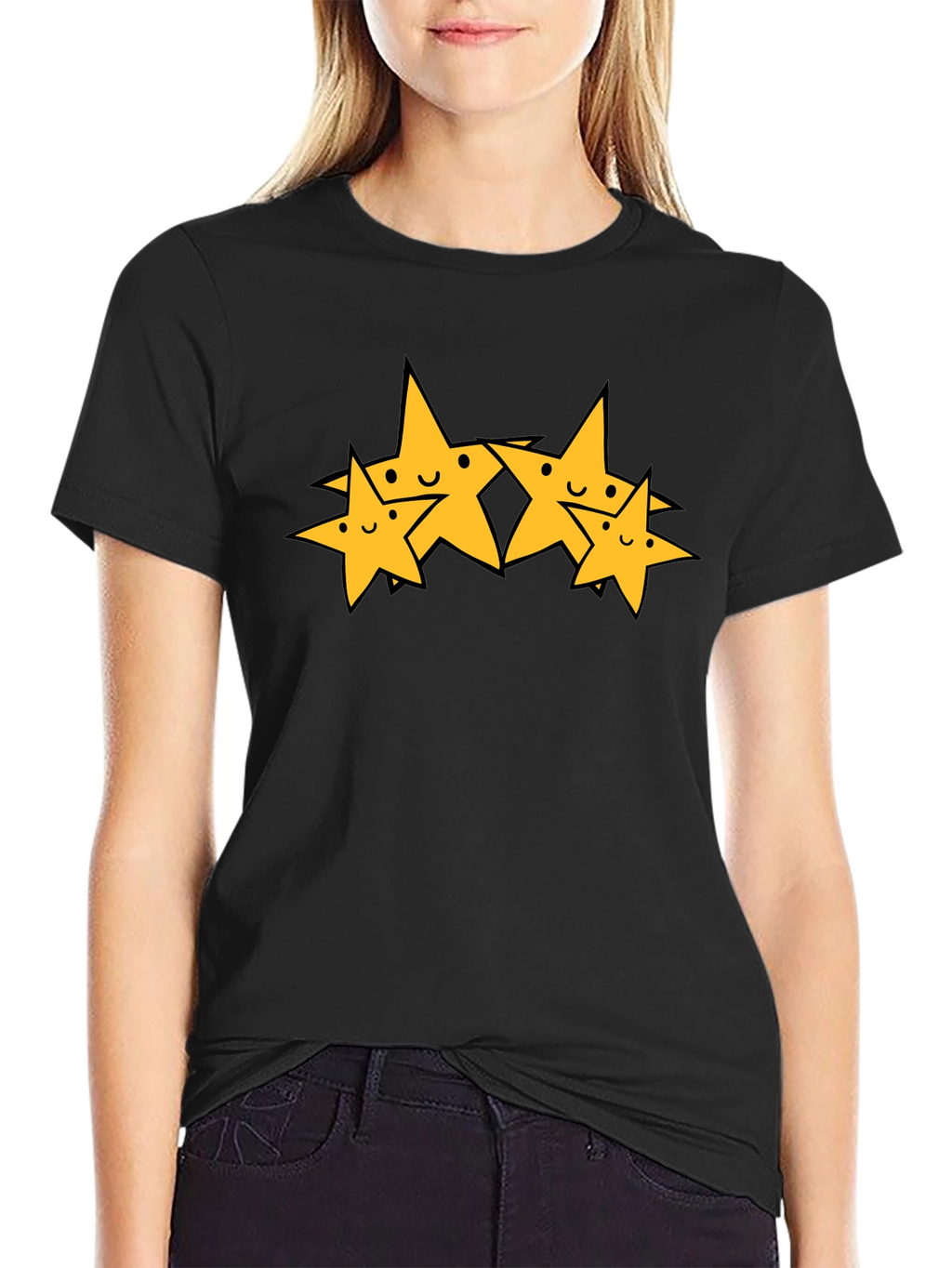 Cute Cartoon Star Graphic Black T-Shirt