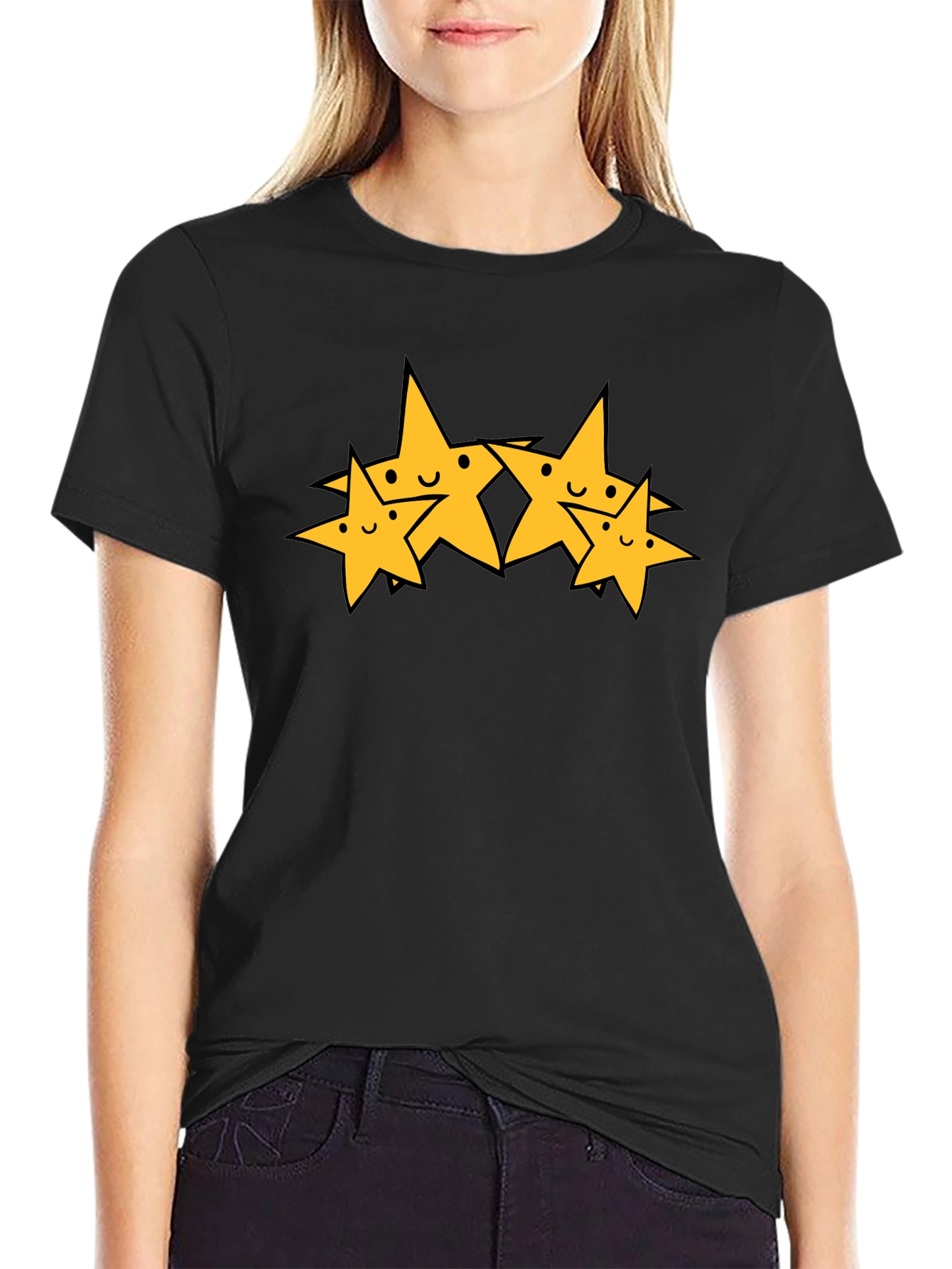 Cute Cartoon Star Graphic Black T-Shirt