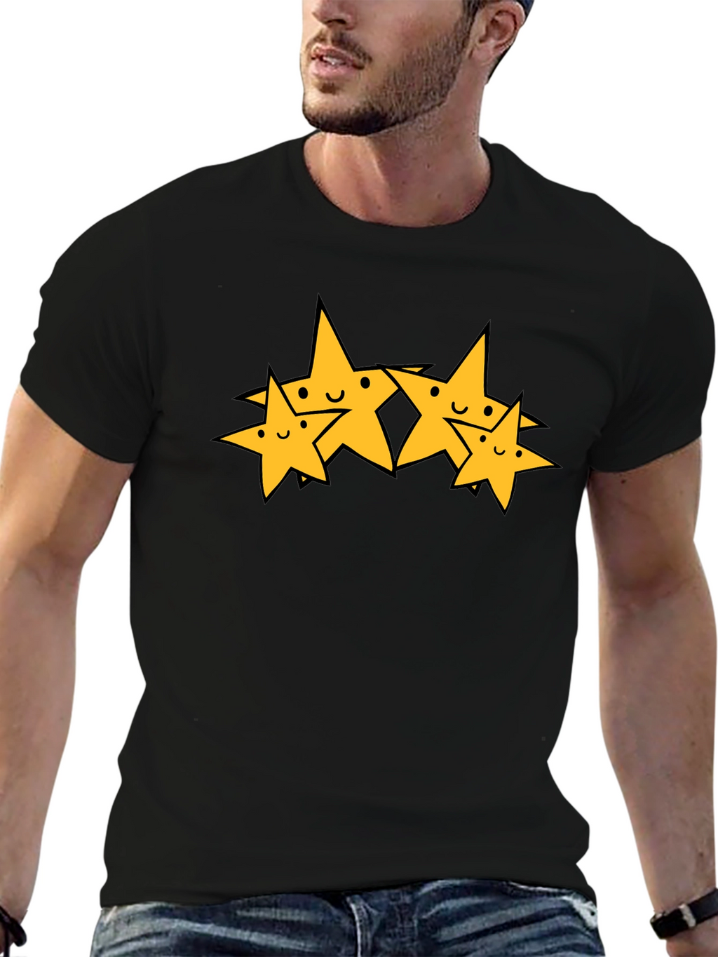 Cute Cartoon Star Graphic Black T-Shirt