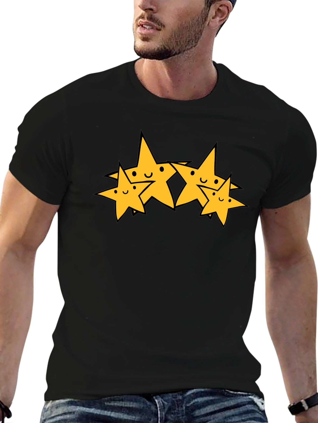 Cute Cartoon Star Graphic Black T-Shirt