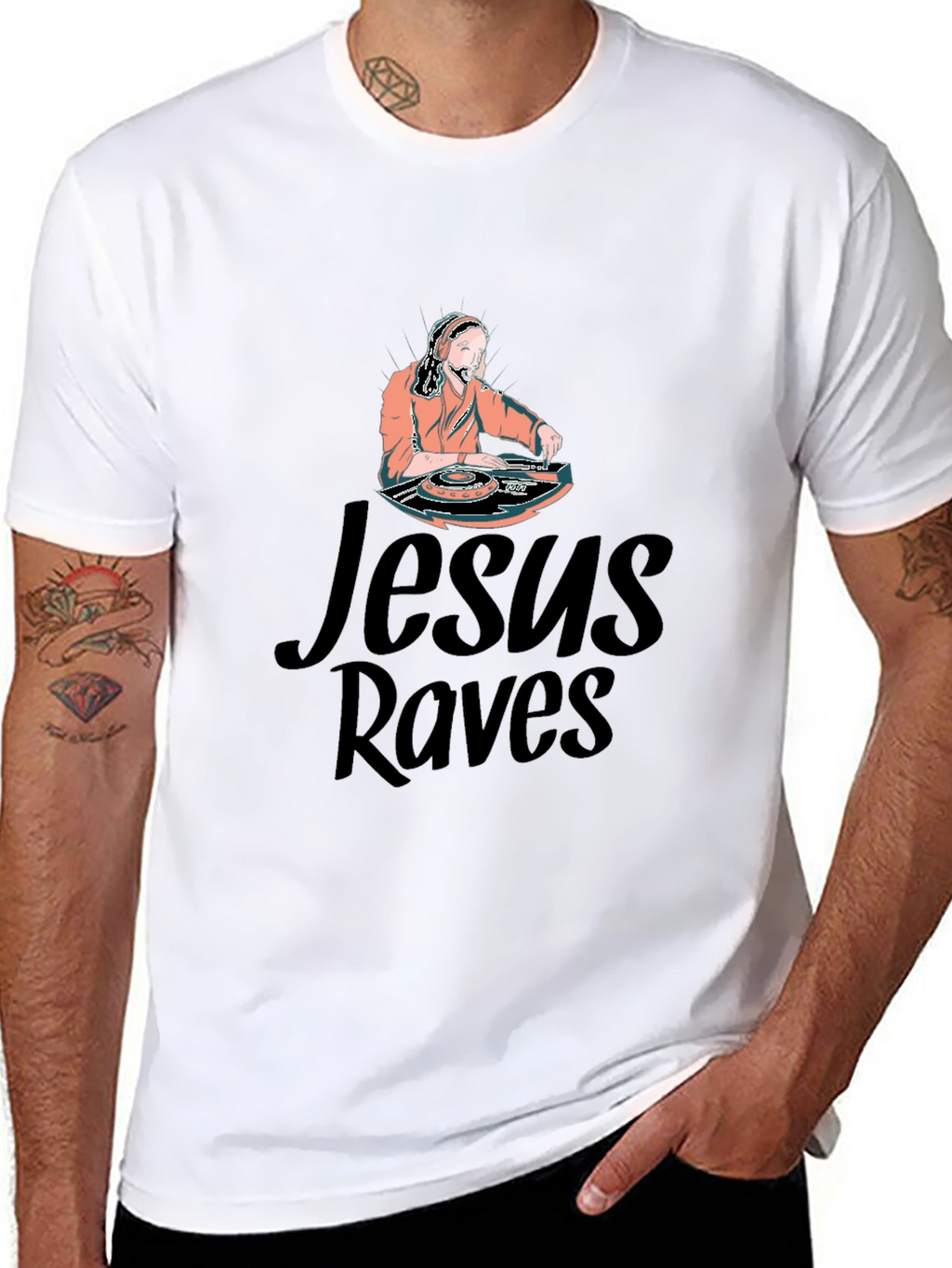 Jesus Raves Graphic T-Shirt - Unique DJ Design