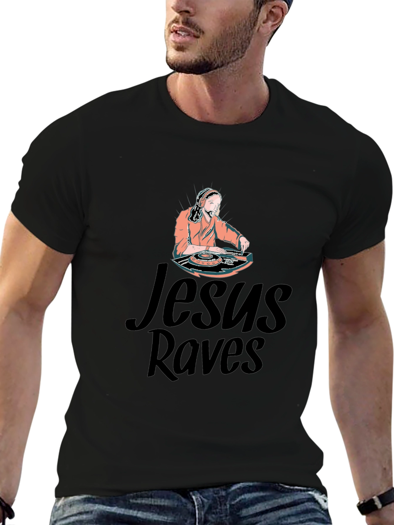 Jesus Raves Graphic T-Shirt - Unique DJ Design