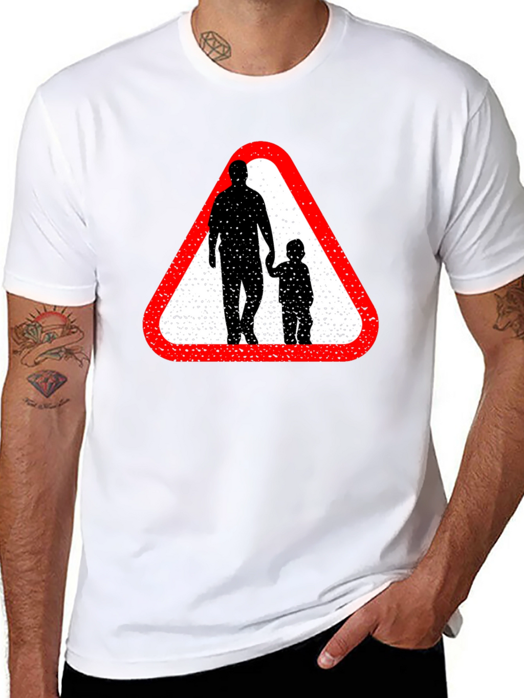 Dad and Child Road Sign Black T-Shirt