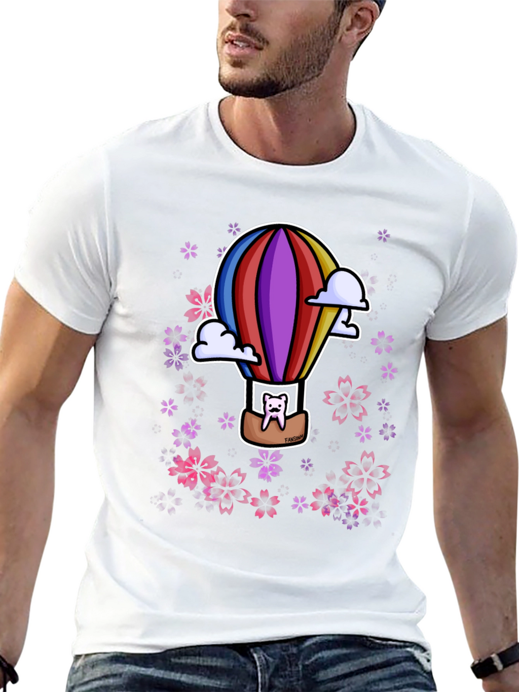 Hot Air Balloon Cat Graphic Tee