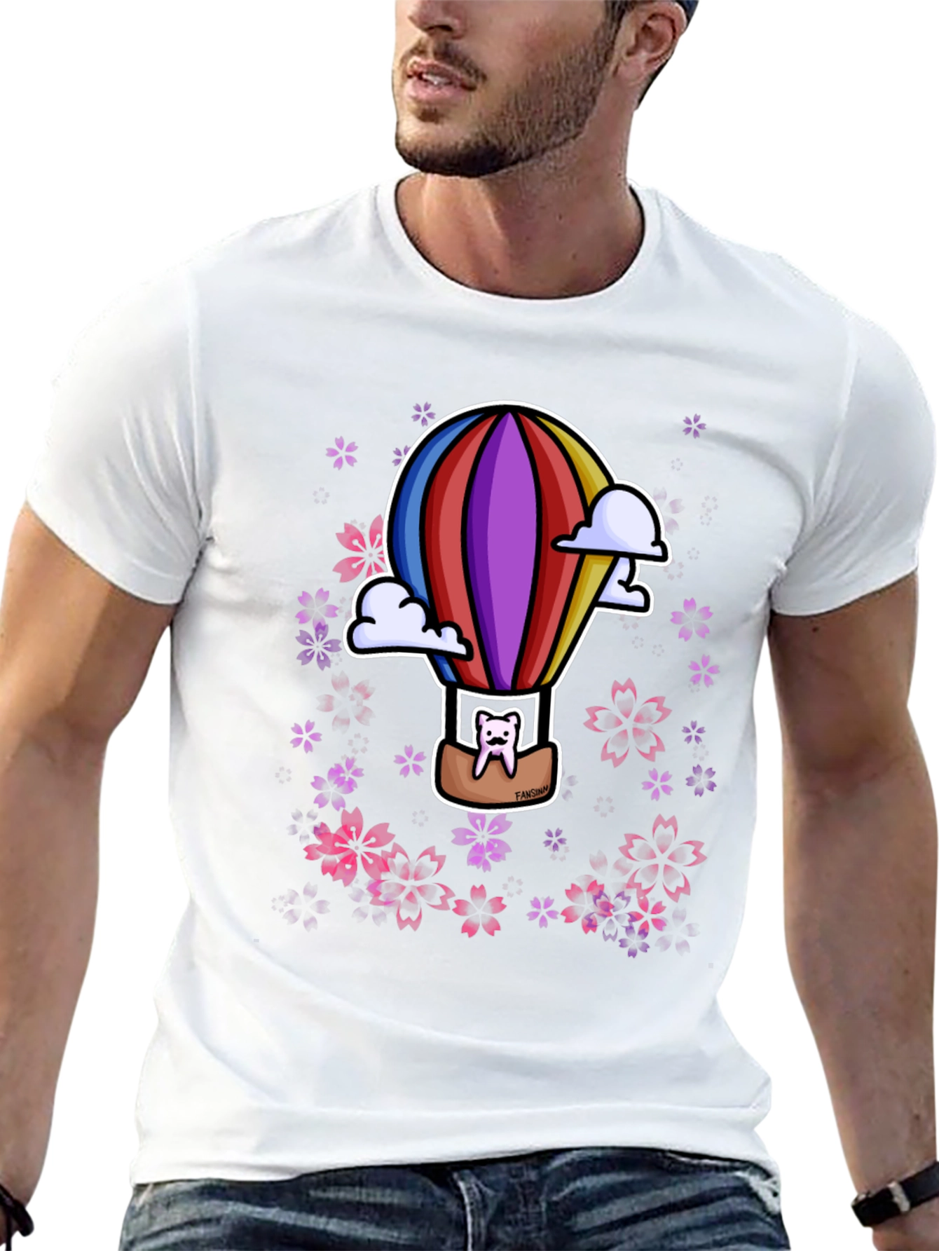 Hot Air Balloon Cat Graphic Tee