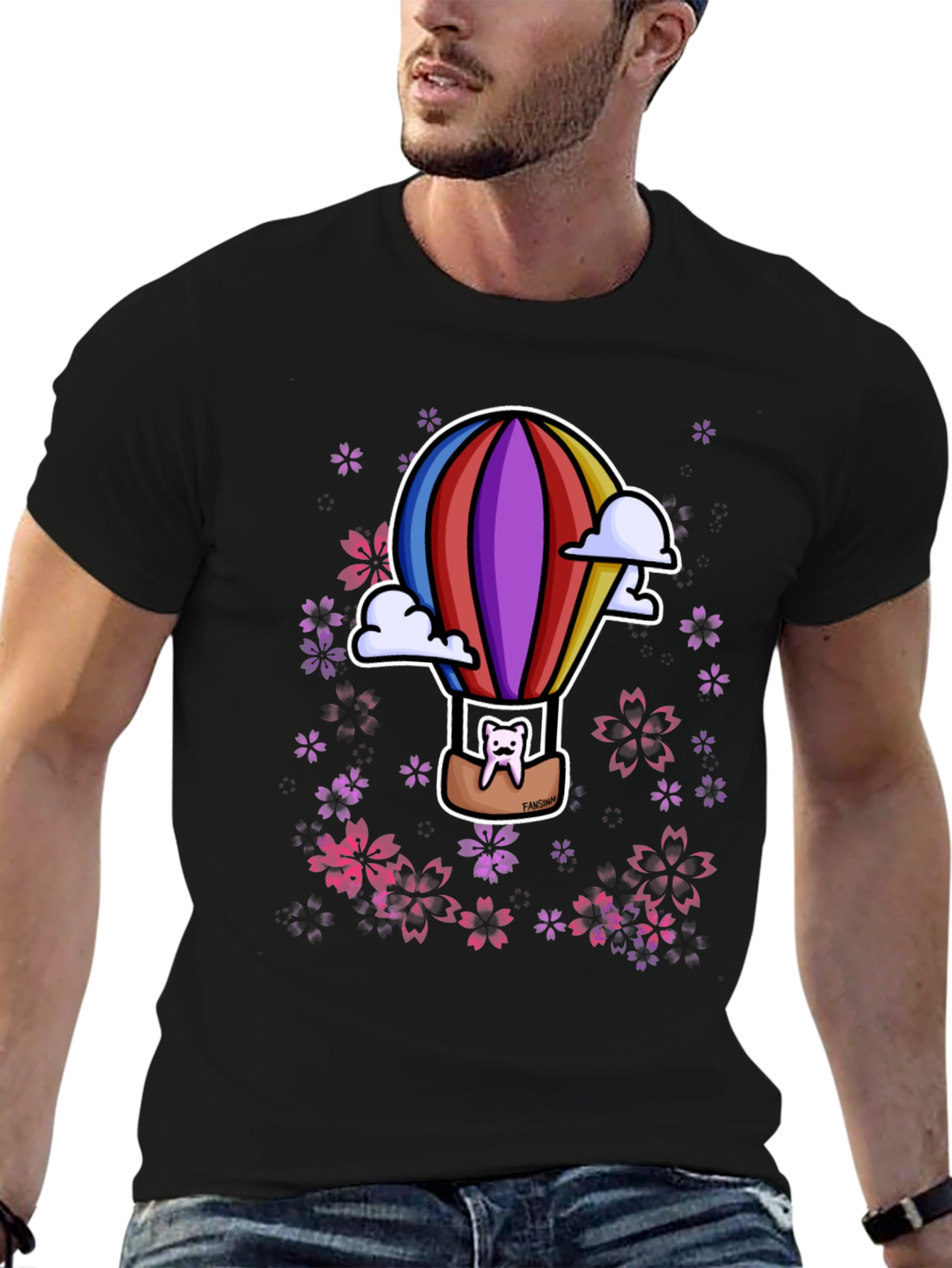 Hot Air Balloon Cat Graphic Tee