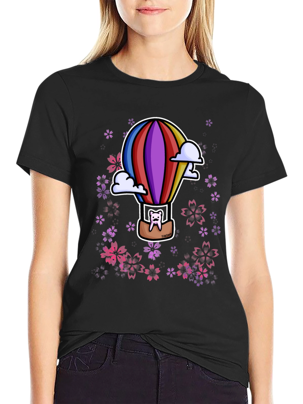Hot Air Balloon Cat Graphic Tee