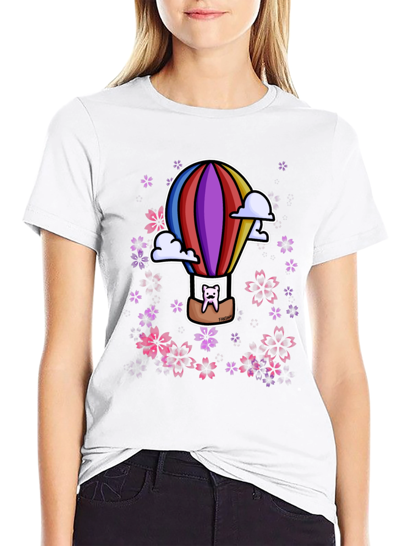 Hot Air Balloon Cat Graphic Tee