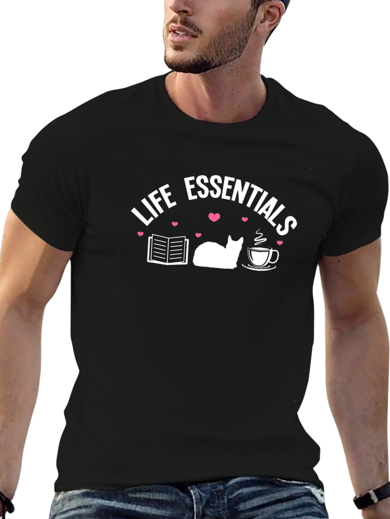 Life Essentials T-Shirt: Book Cat Coffee