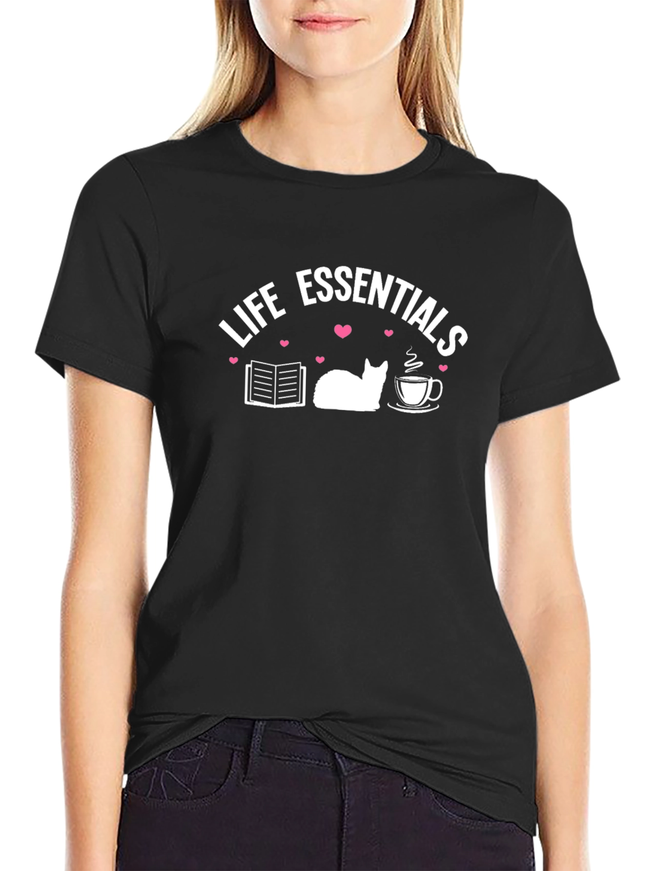 Life Essentials T-Shirt: Book Cat Coffee