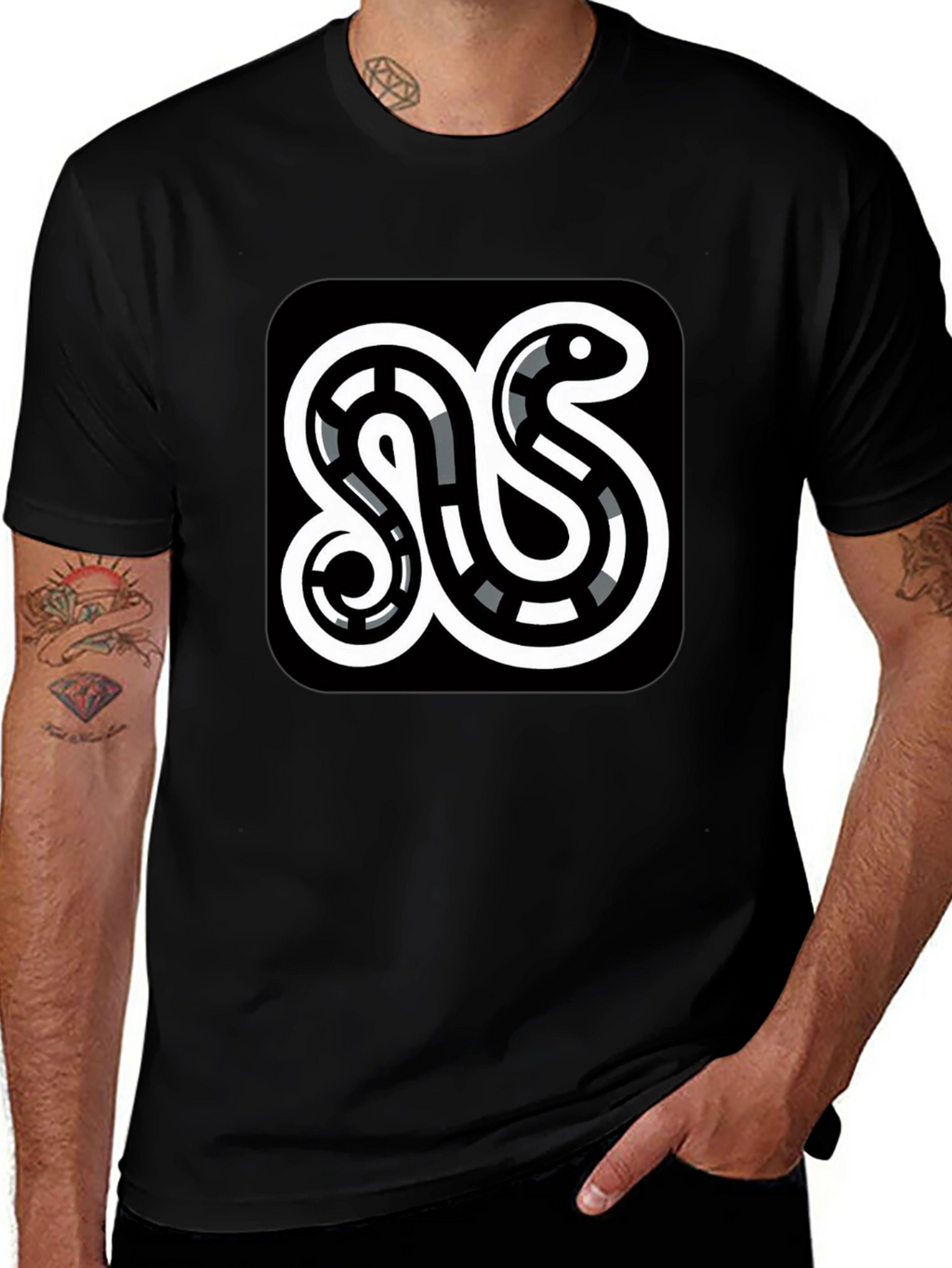 Modern Snake Graphic Black T-Shirt
