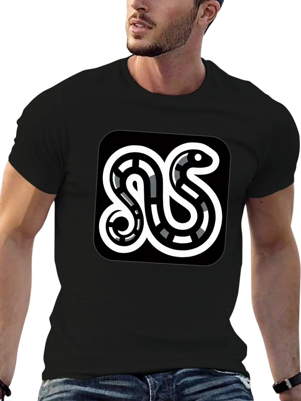 Modern Snake Graphic Black T-Shirt